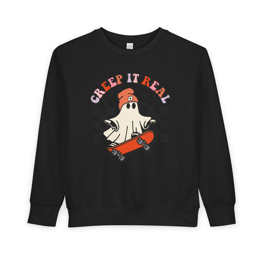 Toddler Sweatshirt — "Creep It Real" Skate Ghost Graphic Kids Pullover
