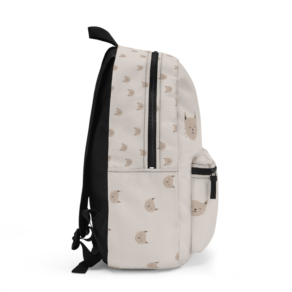 Cute Beige Cat Pattern Backpack – Minimal Kawaii School & Everyday Bag