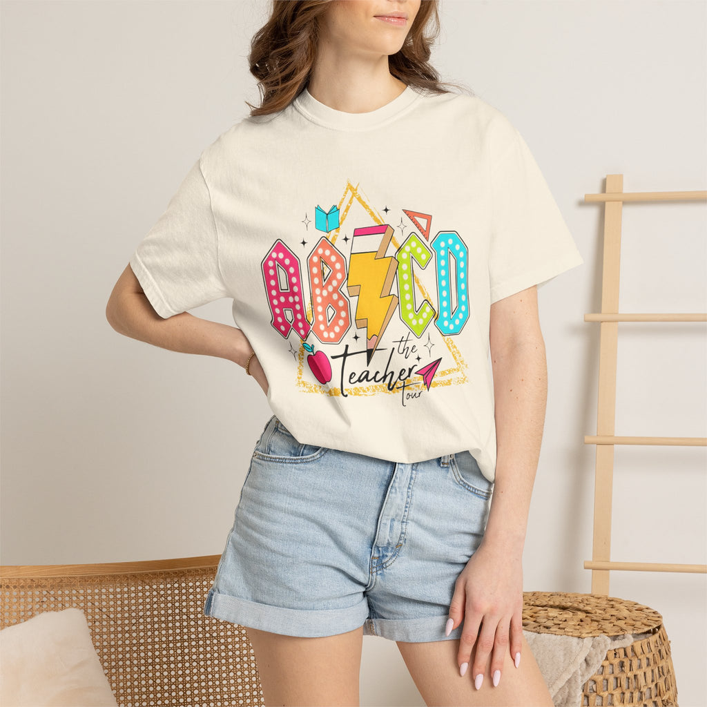 ABCD Teacher Lightning Graphic T-Shirt | Retro School Apple Pencil Design