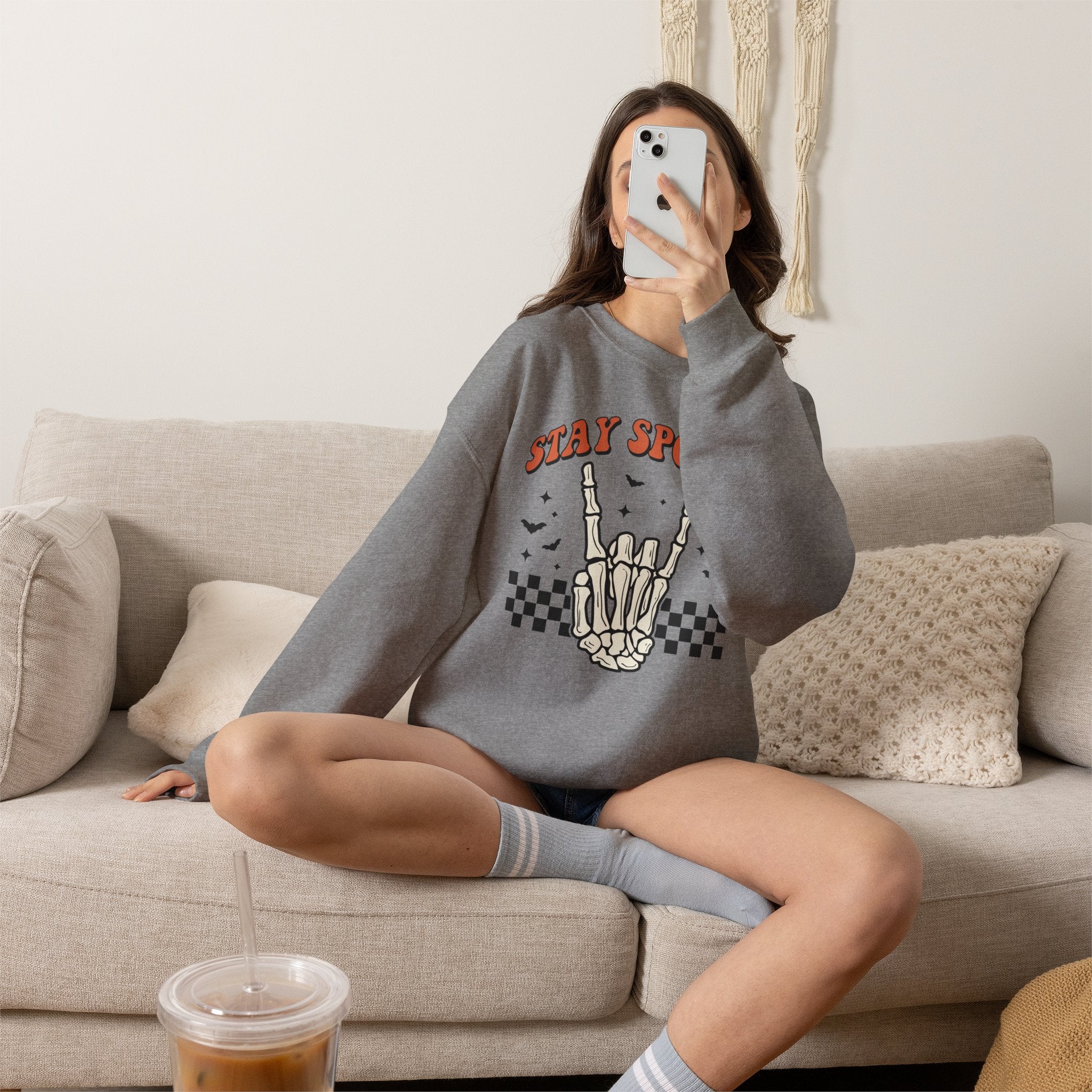 Stay Spooky Sweatshirt — Skeleton Hand Graphic Crewneck