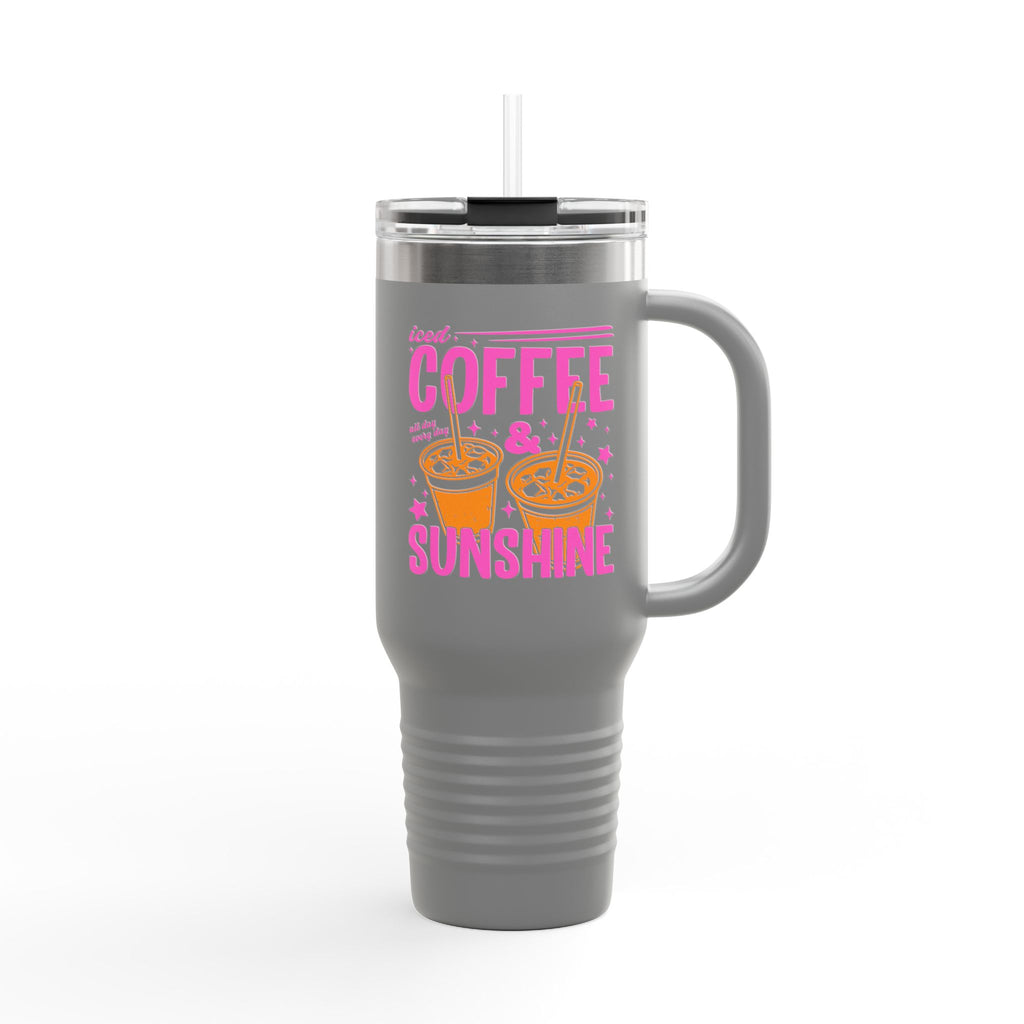 40oz Insulated Travel Mug - "Coffee & Sunshine" Tropical Iced Latte Tumbler