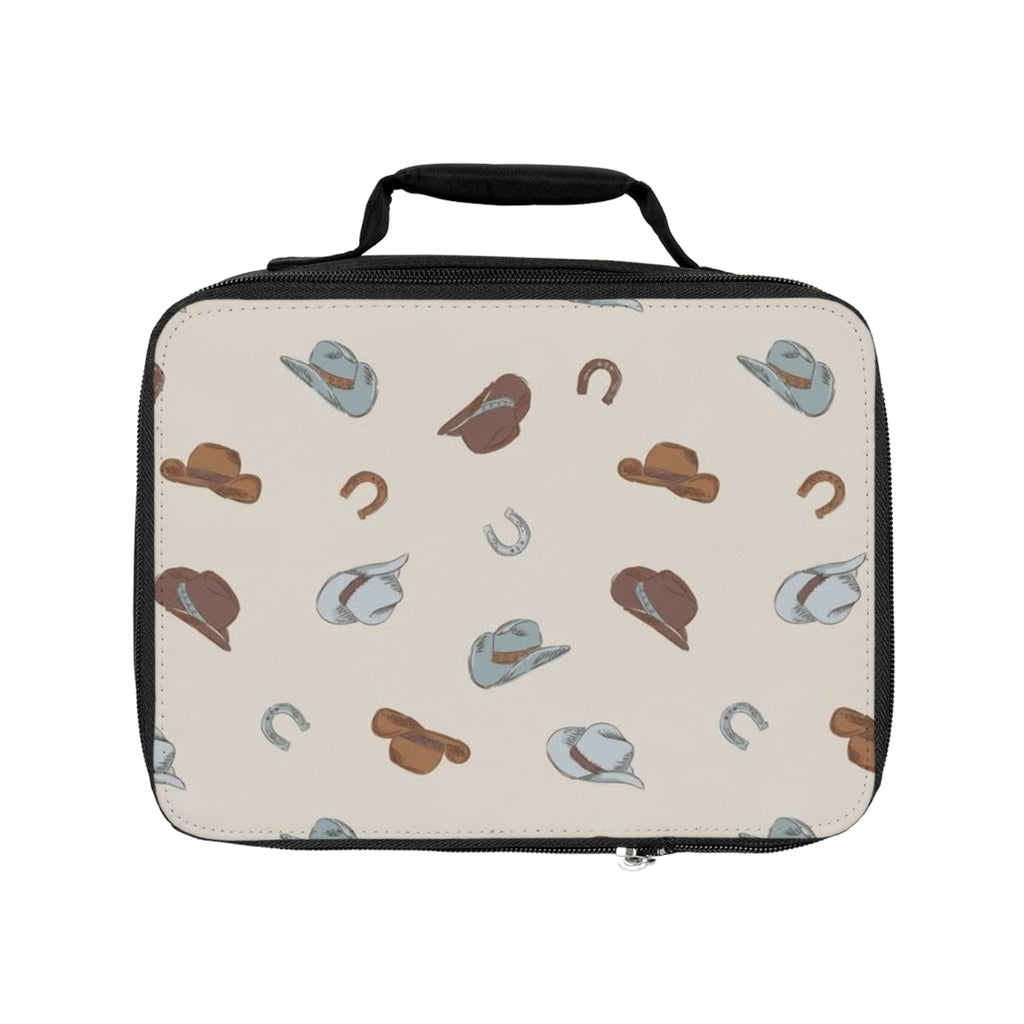 Cowboy Hat Pattern Lunch Bag — Western Hat & Horseshoe Insulated Lunchbox