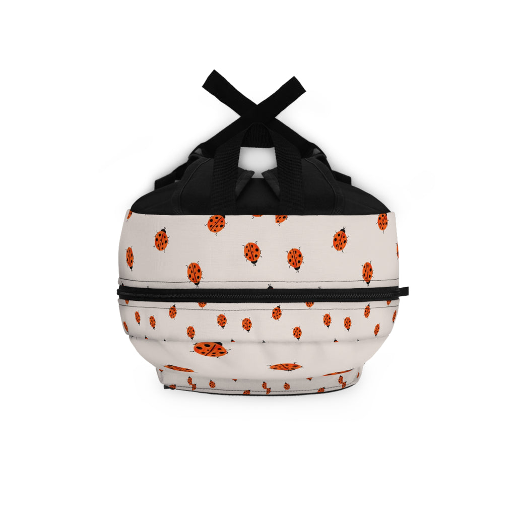 Ladybug Pattern Backpack — Cute White & Orange Bug Print School Bag