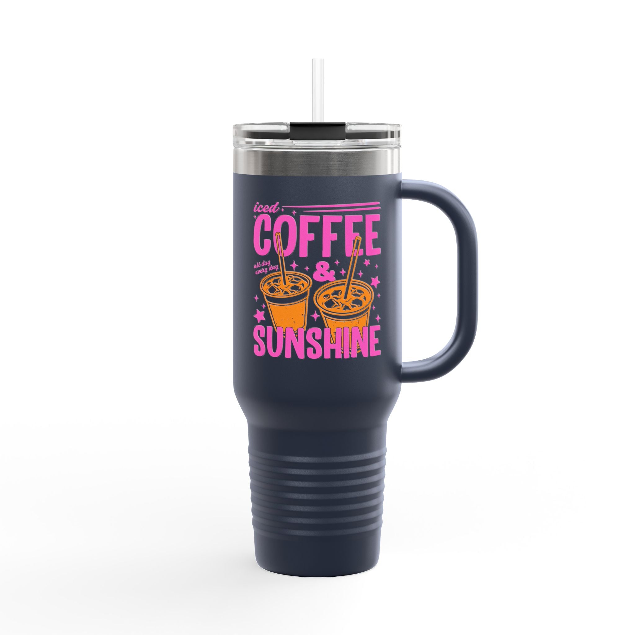 40oz Insulated Travel Mug - "Coffee & Sunshine" Tropical Iced Latte Tumbler