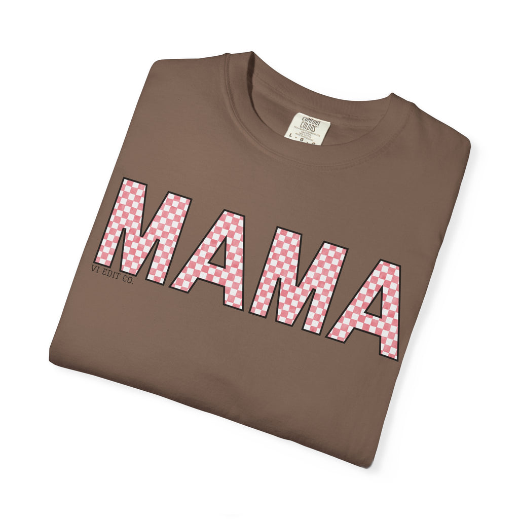 Mama Checkered Letters T-Shirt | Pink Plaid Typography Tee