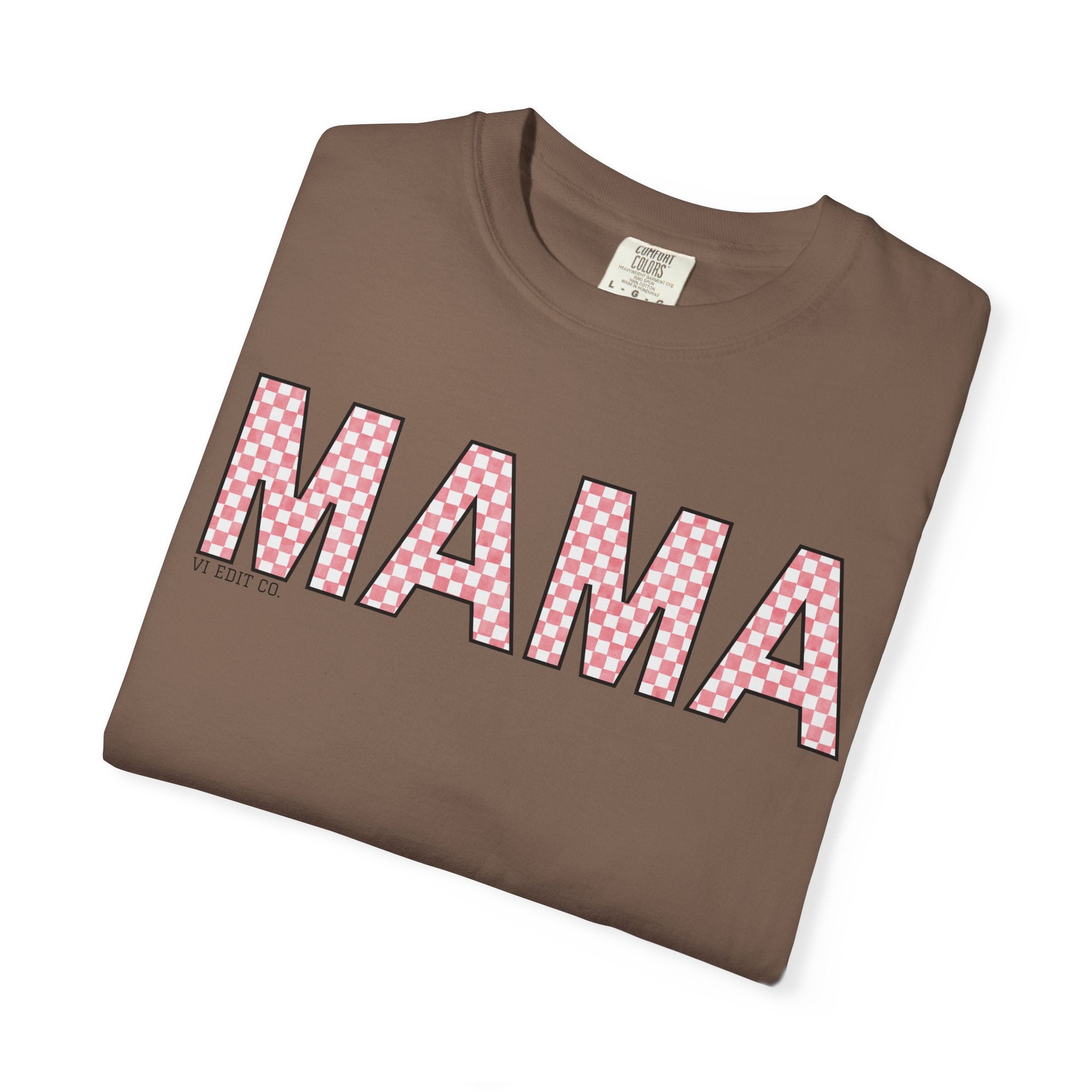 Mama Checkered Letters T-Shirt | Pink Plaid Typography Tee