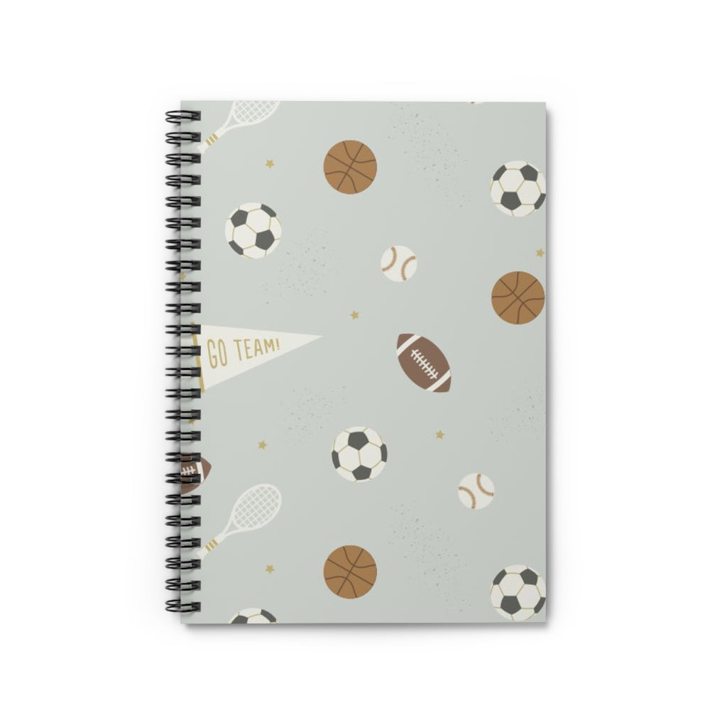 Sports Pattern Spiral Notebook — "Go Team!" Ruled Journal for Kids & Coaches