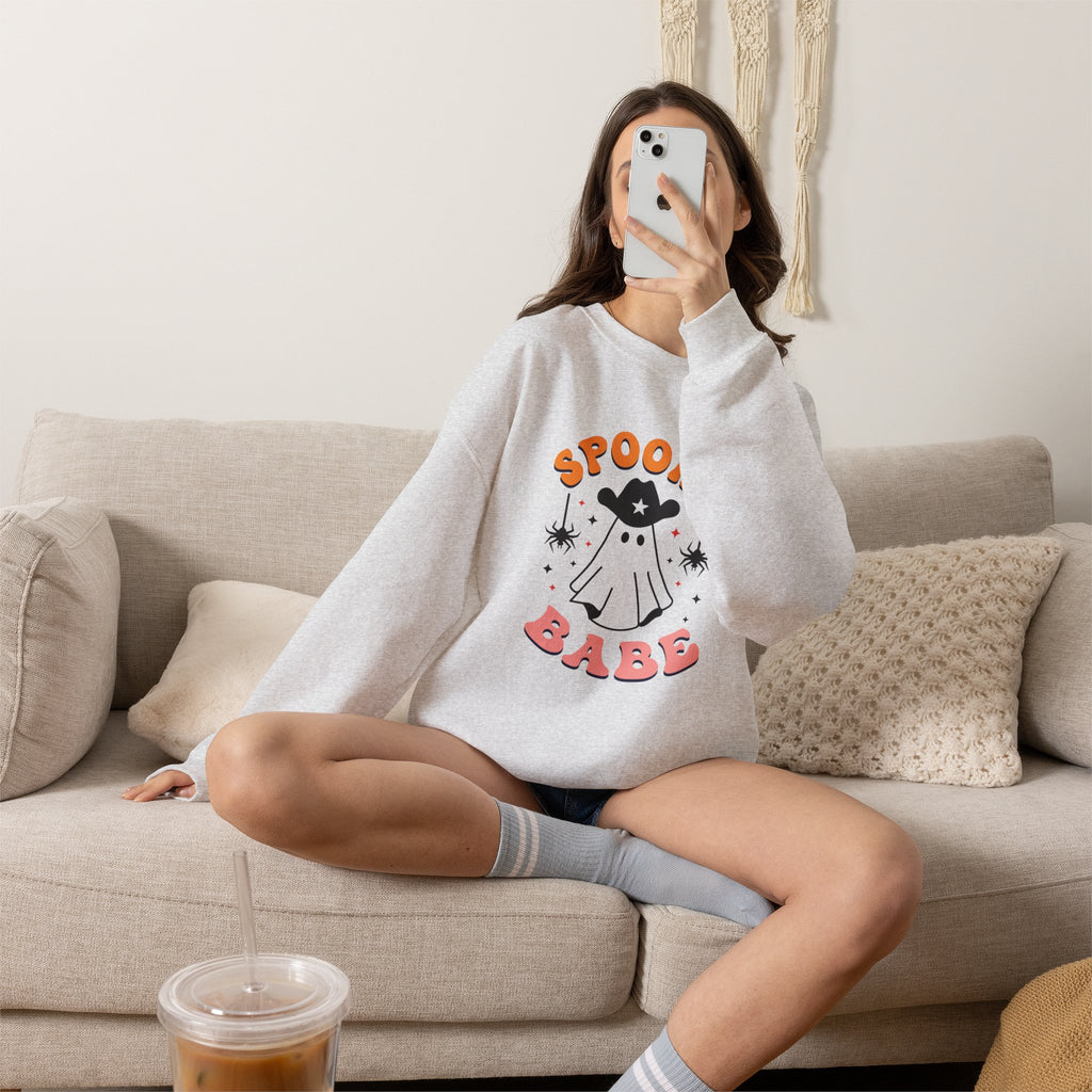 Spooky Babe Crewneck Sweatshirt — Cute Halloween Ghost Pullover