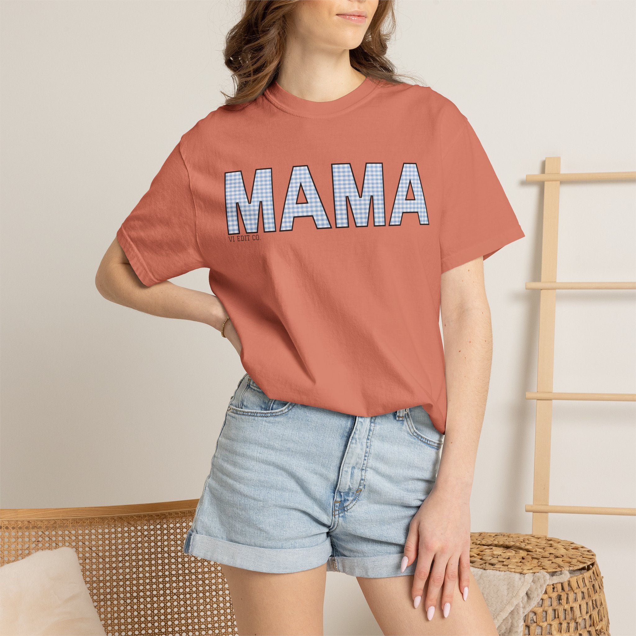 MAMA gingham block letters T-Shirt | mom shirt, mama tee