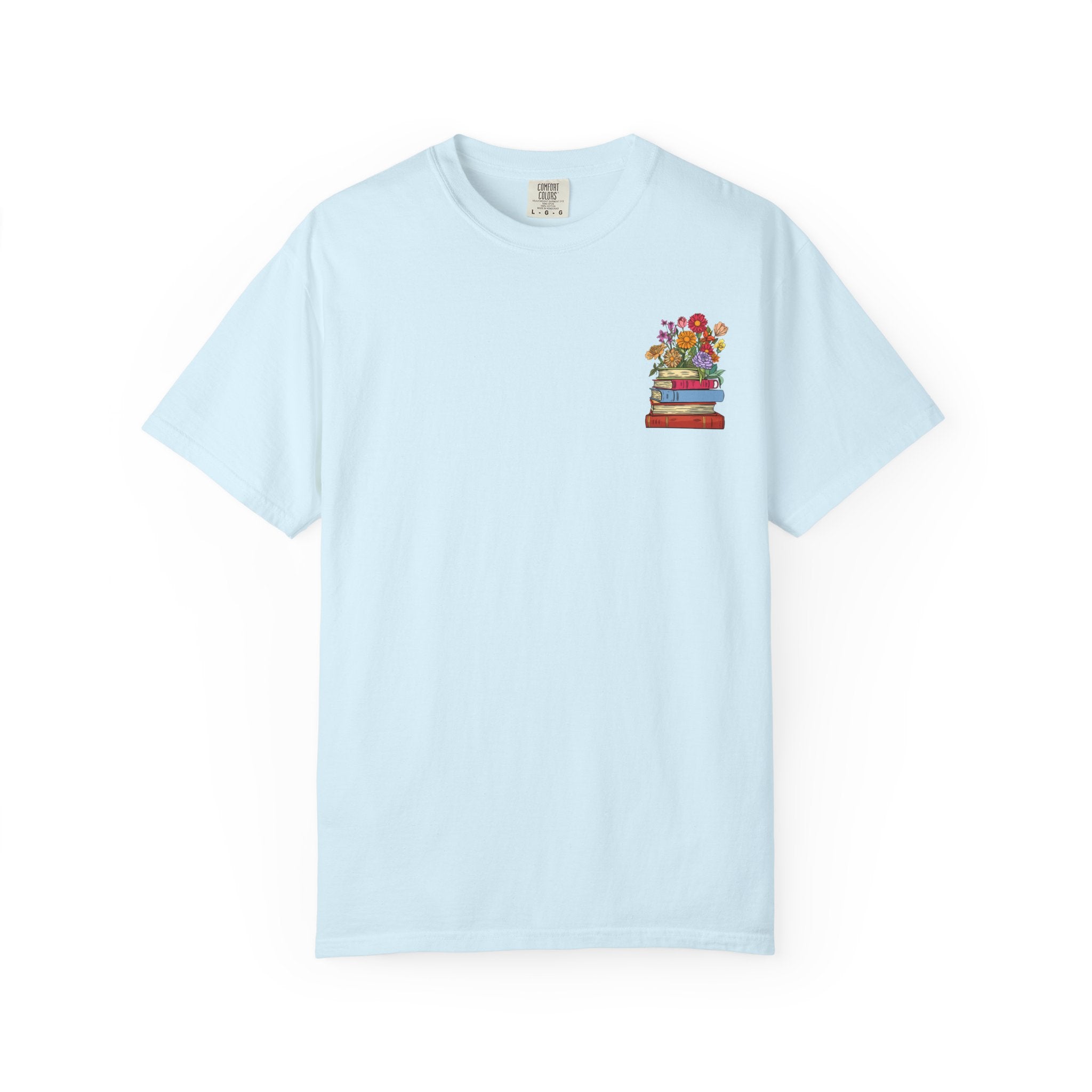 Reading Cozy T-Shirt — Floral Stack of Books Design