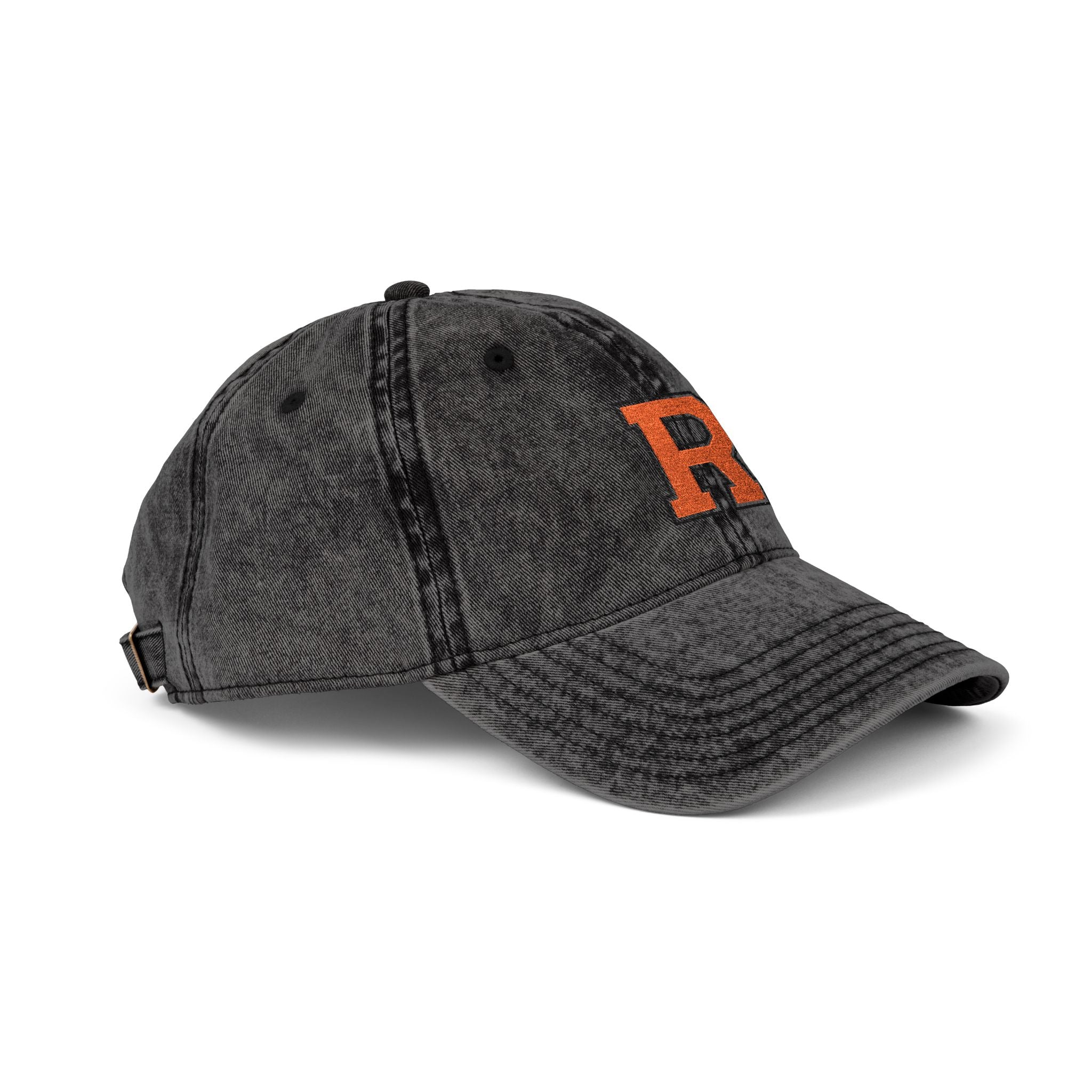 Vintage Embroidered Baseball Cap — Distressed Gray with Orange Letter R
