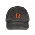 Vintage Embroidered Baseball Cap — Distressed Gray with Orange Letter R