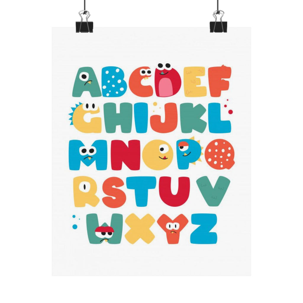 Kids Alphabet Poster — Colorful Monster ABC Matte Vertical Print for Nursery & Classroom