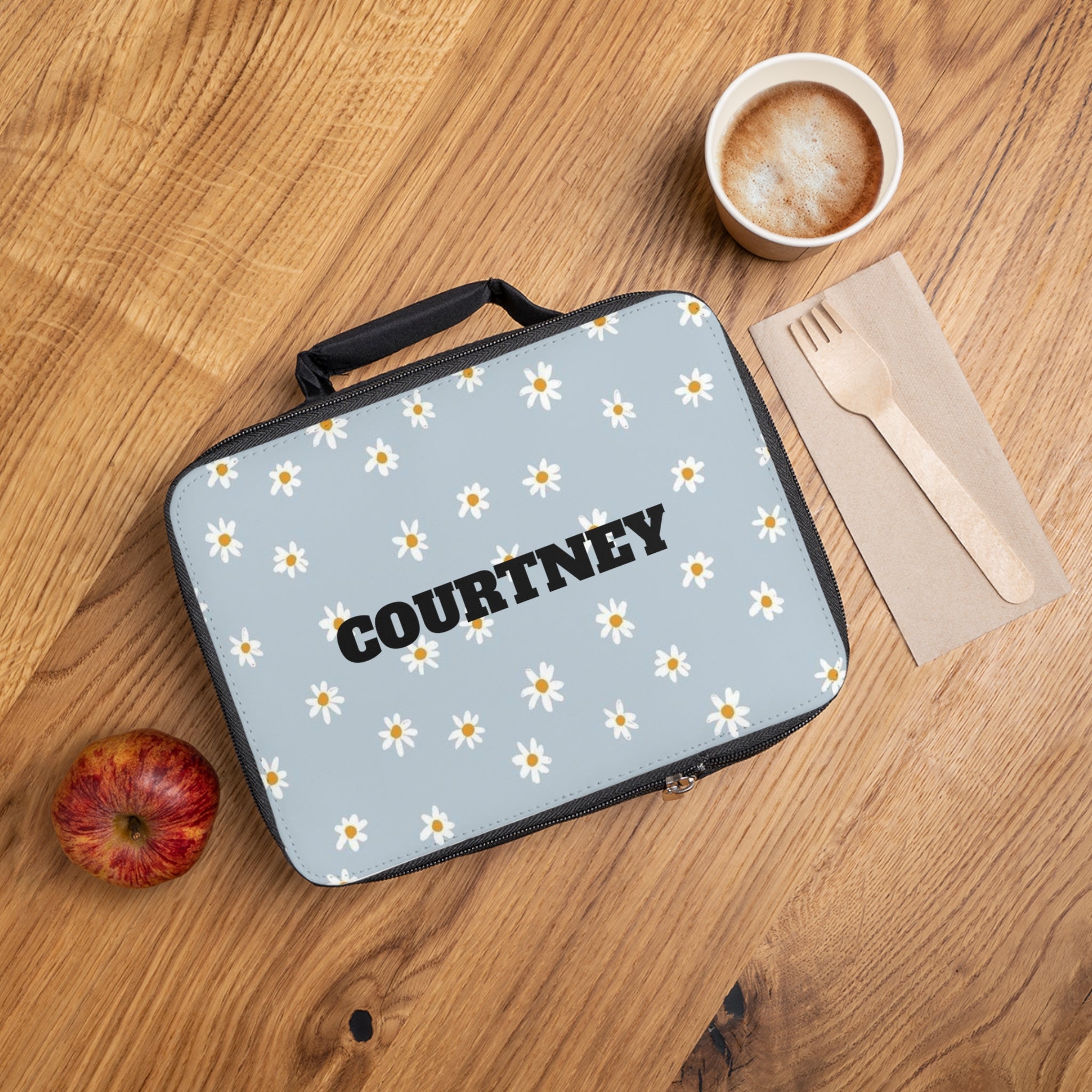 Personalized Daisy Lunch Bag — Custom Name "COURTNEY" Insulated Cooler
