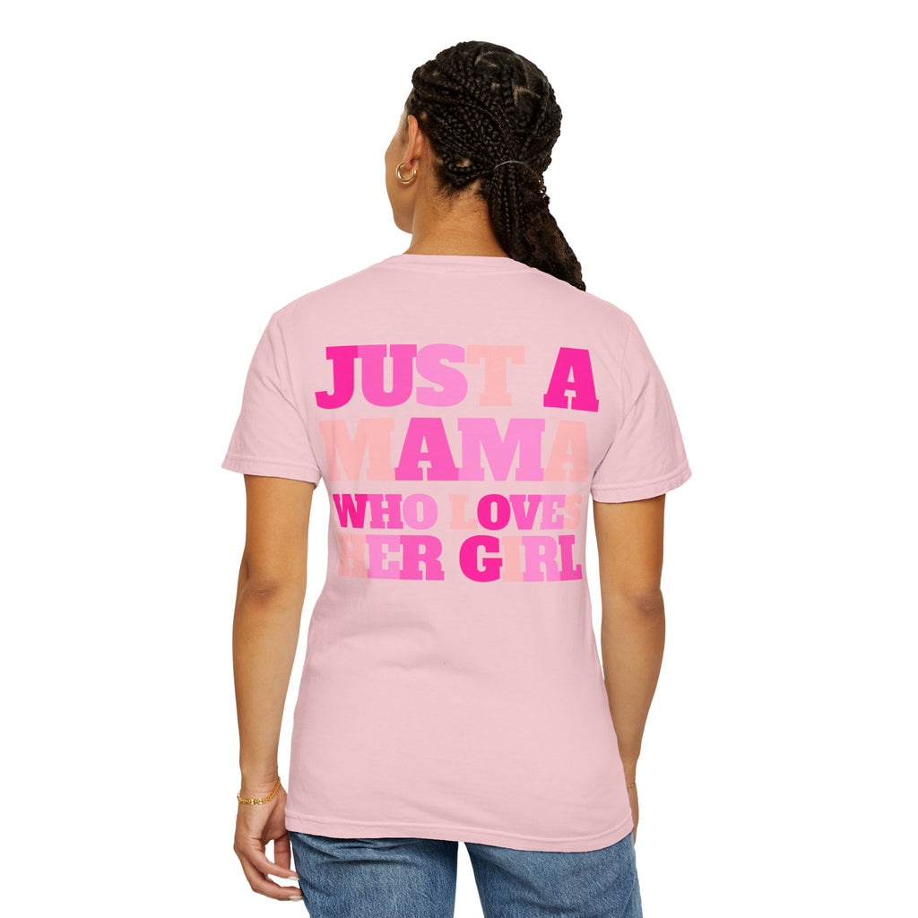 T‑Shirt — "Just a Mama Who Loves Her Girl" Pink Checker Smiley Tee