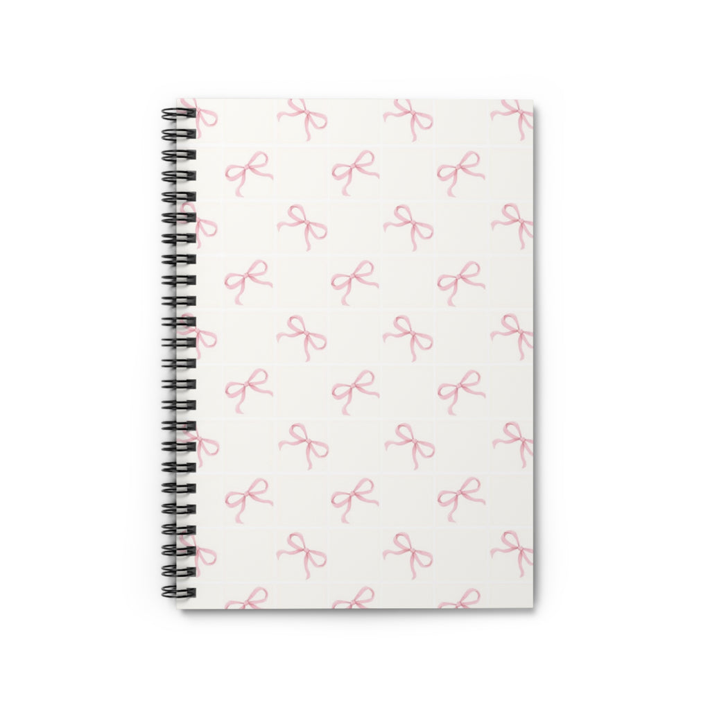 Pink Bow Pattern Spiral Notebook — Ruled Lined Journal for Notes & School