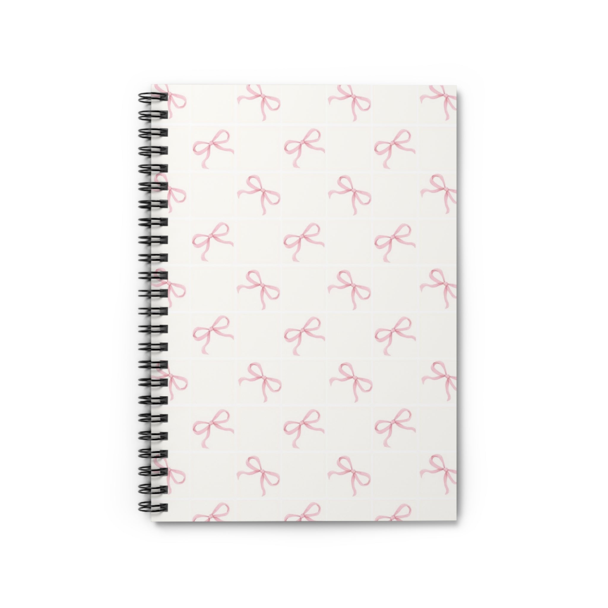 Pink Bow Pattern Spiral Notebook — Ruled Lined Journal for Notes & School
