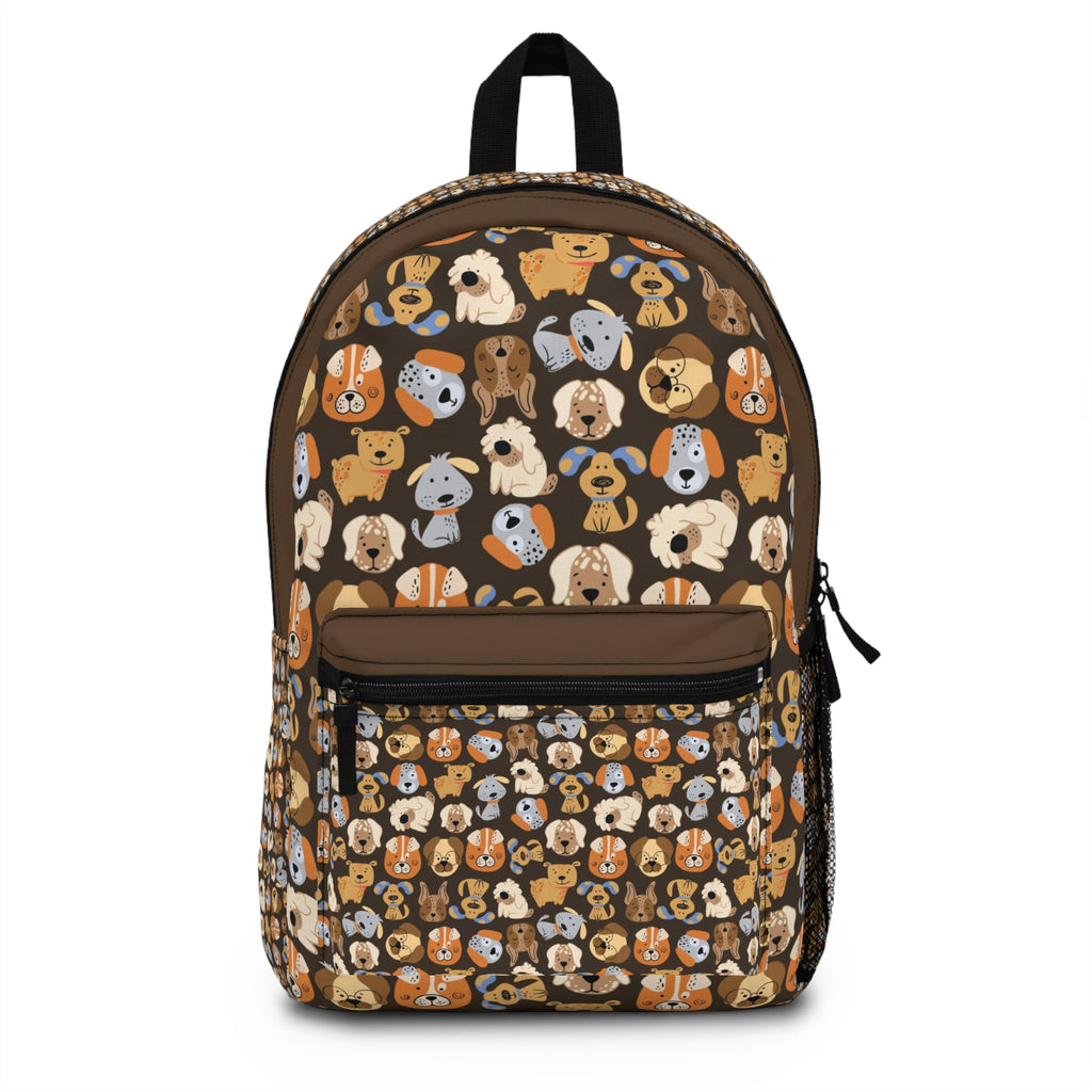 Cute Puppy Pattern Backpack — Brown Dog Print School & Travel Bag