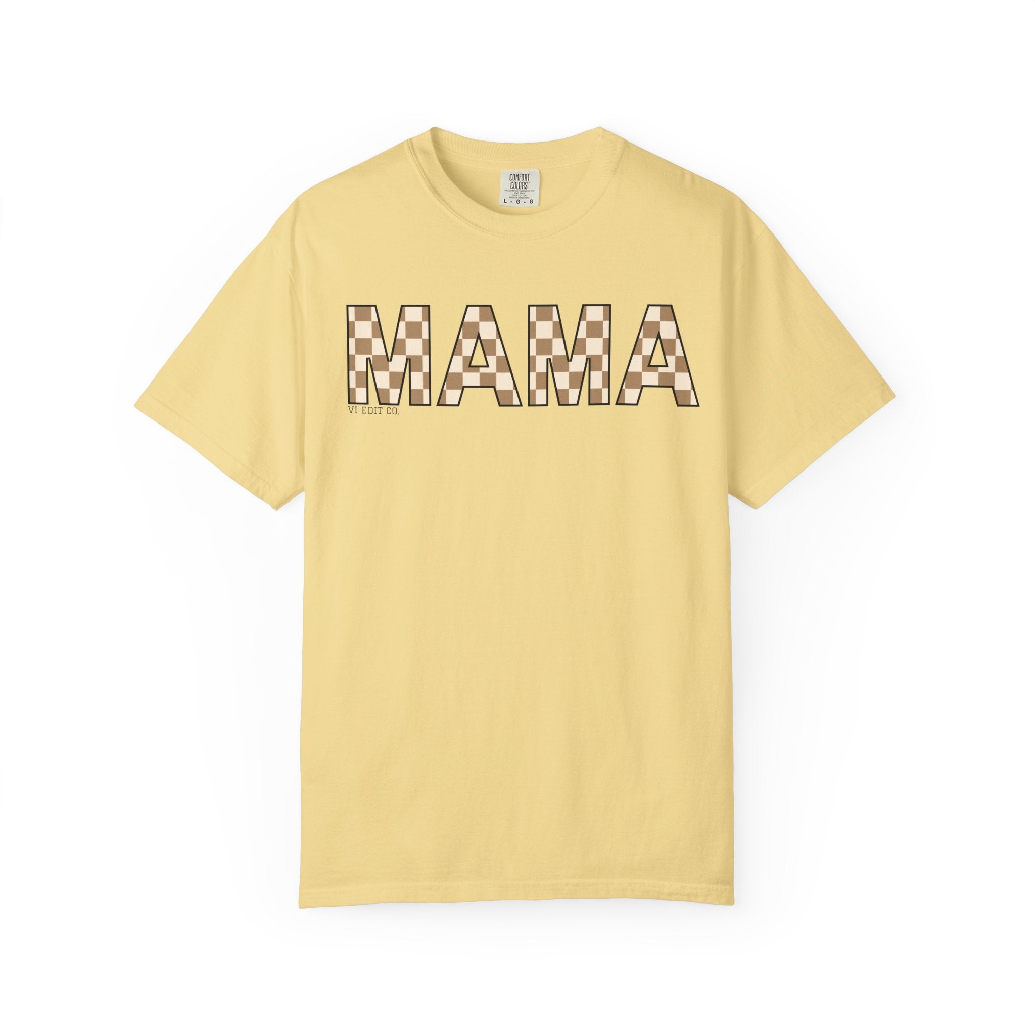 Mama Checkerboard T-Shirt | Mom Typography Tee, Neutral Plaid Letters
