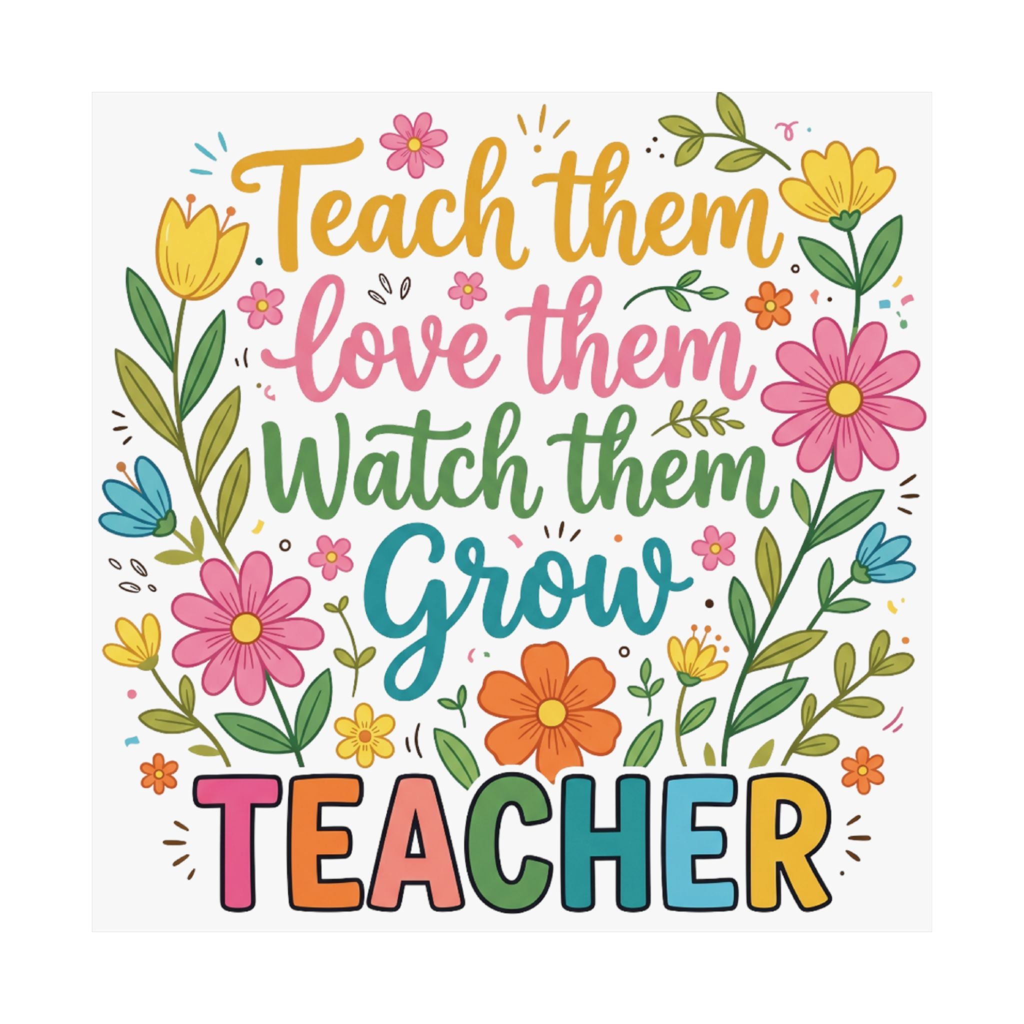 Teacher Floral Poster — "Teach Them, Love Them, Watch Them Grow" Classroom Wall Art