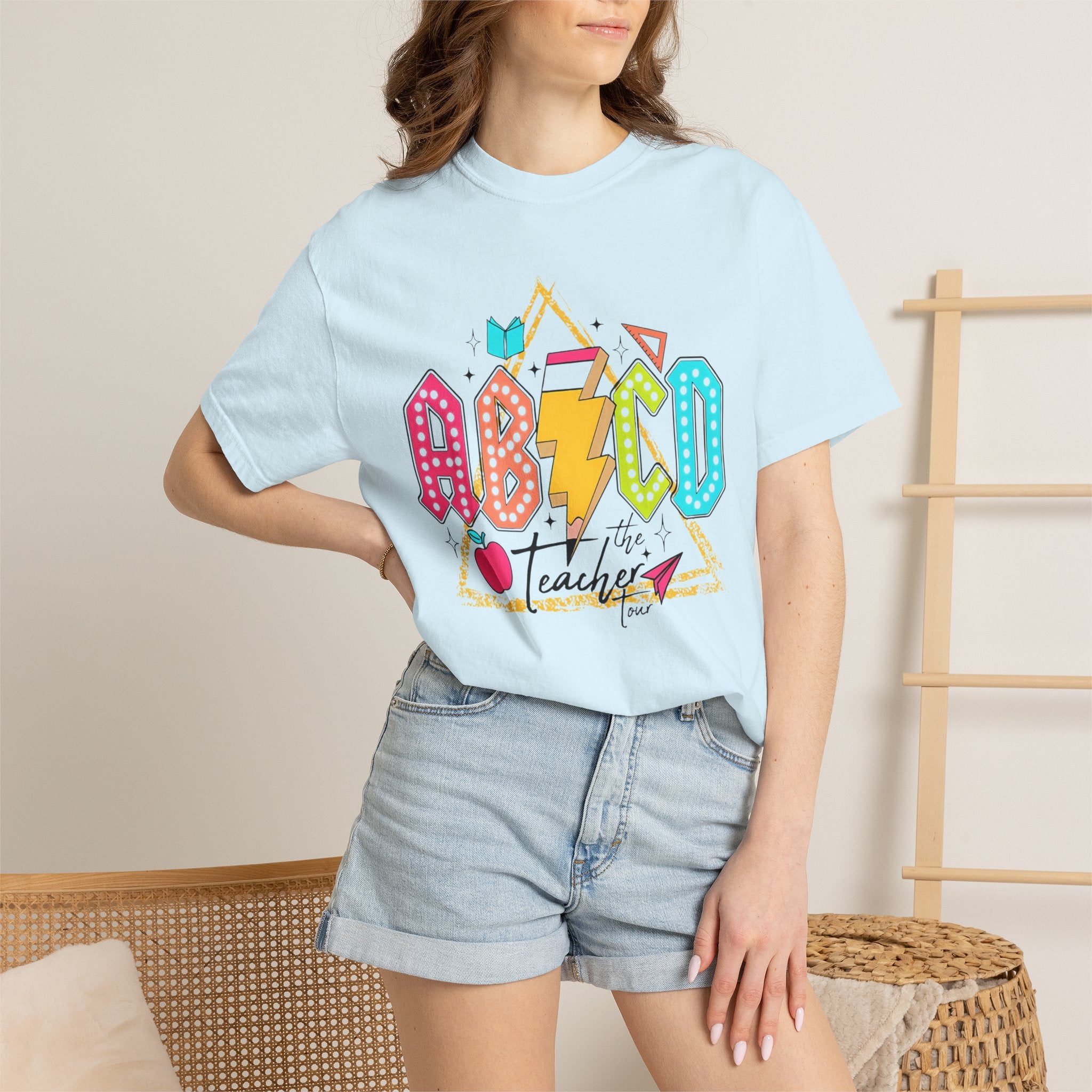 ABCD Teacher Lightning Graphic T-Shirt | Retro School Apple Pencil Design