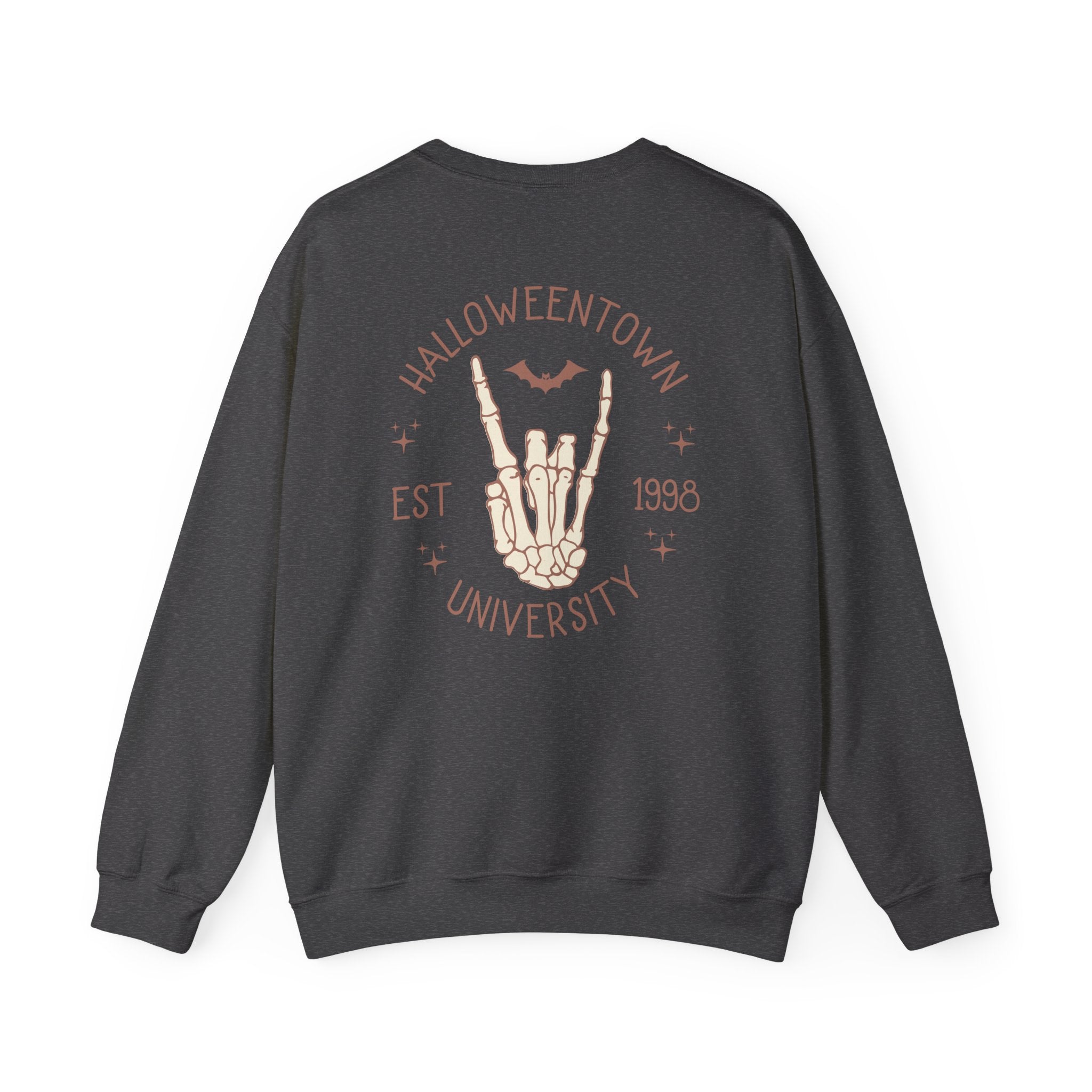 Halloweentown University Crewneck Sweatshirt — Skeleton Hand Rock On Pullover