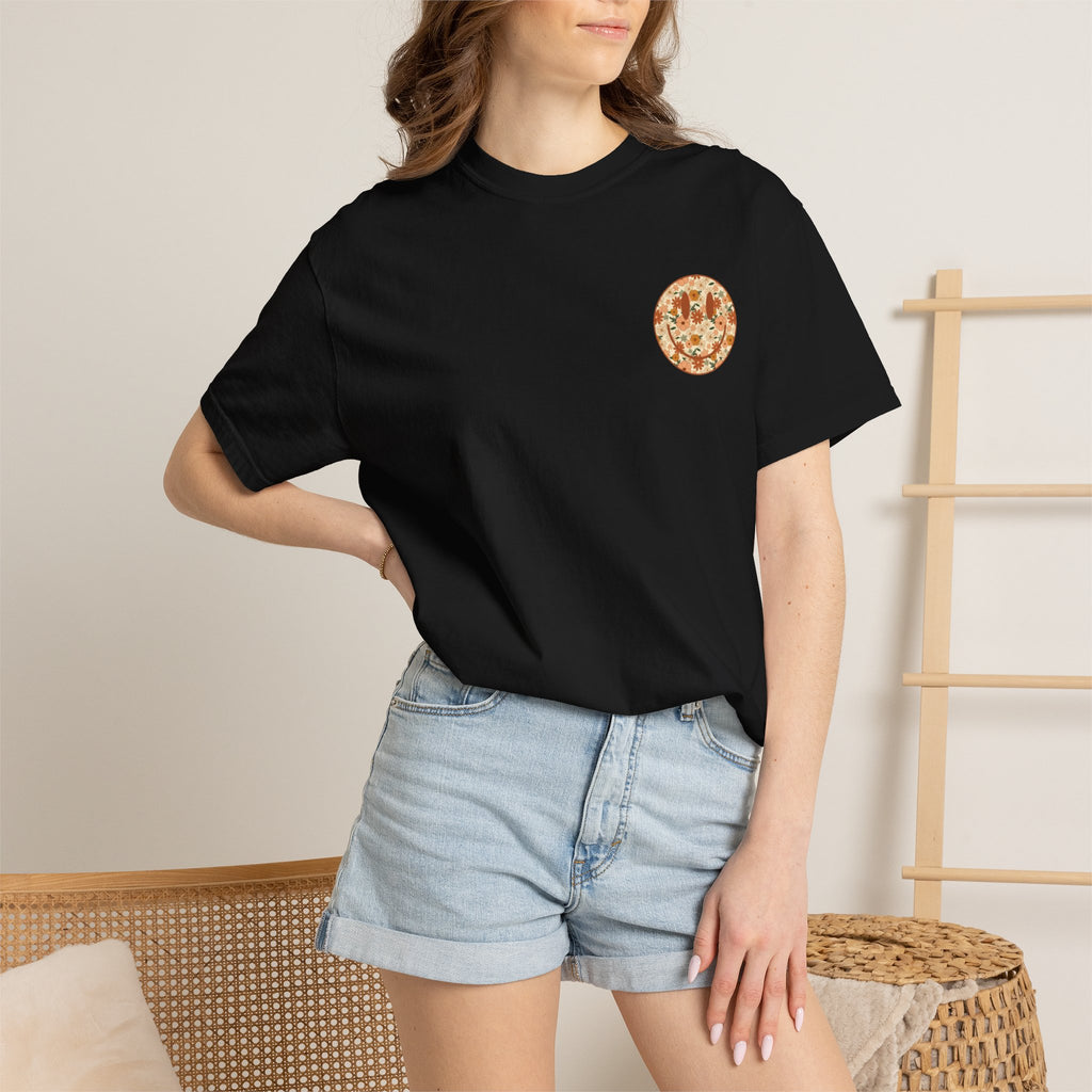 Teacher Assistant Floral Smiley T-Shirt | Retro Typography, Fall Colors