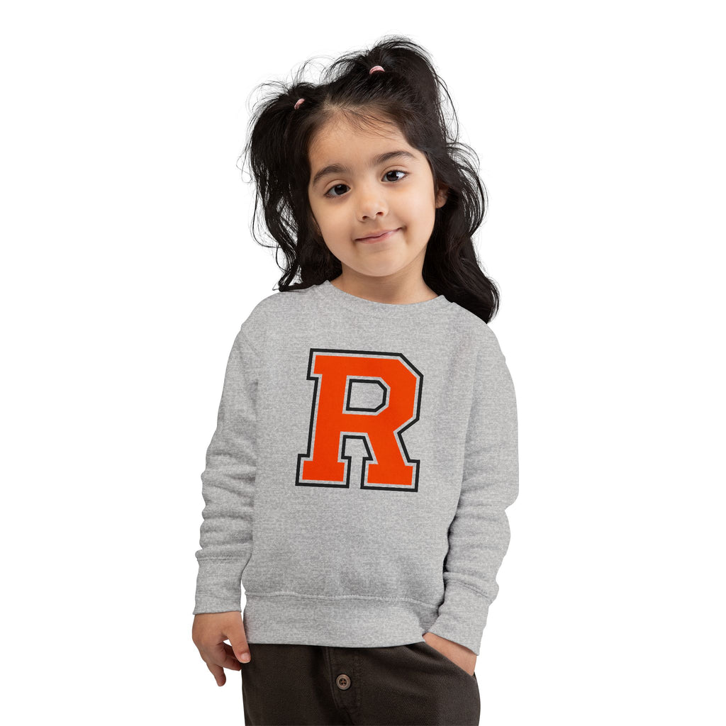 Toddler Sweatshirt - Vintage Letter R Crewneck Kids Pullover (Gray, Orange)