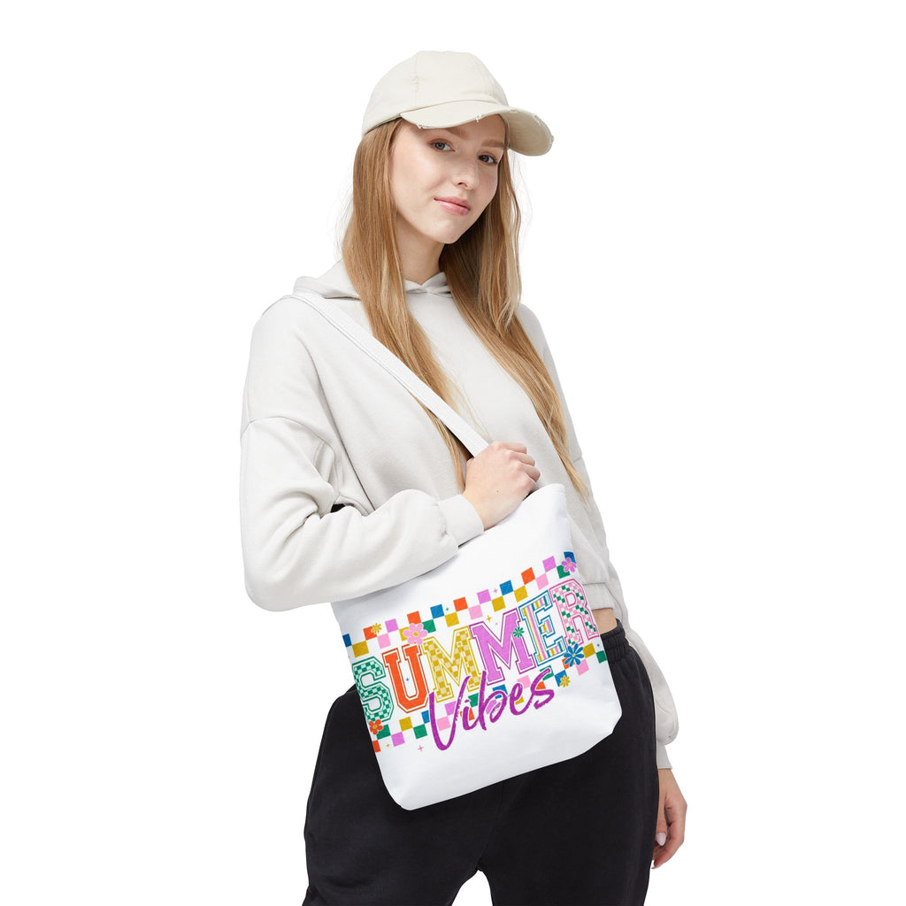 Summer Vibes Tote Bag – Colorful Retro Checkerboard Beach Market Bag