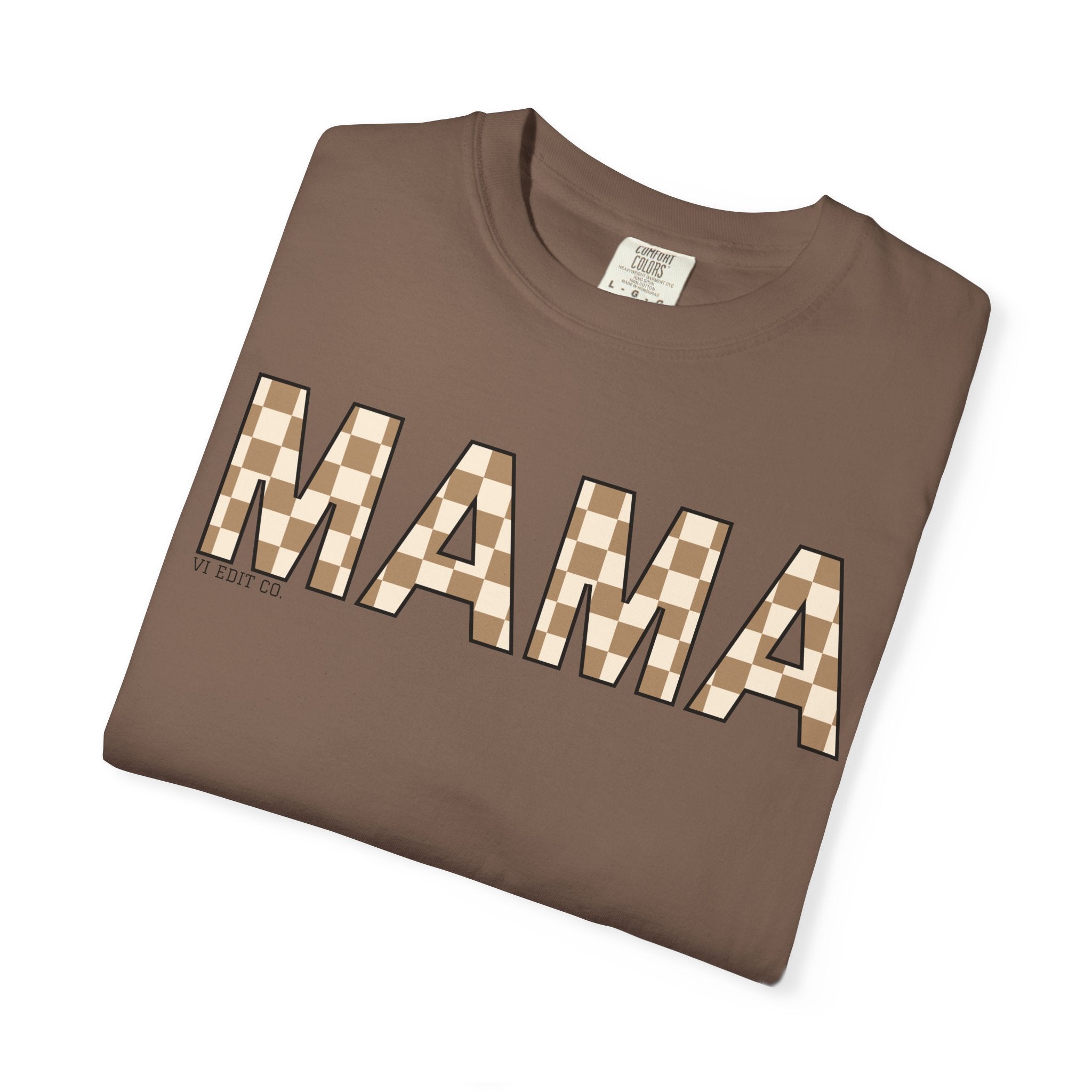 Mama Checkerboard T-Shirt | Mom Typography Tee, Neutral Plaid Letters