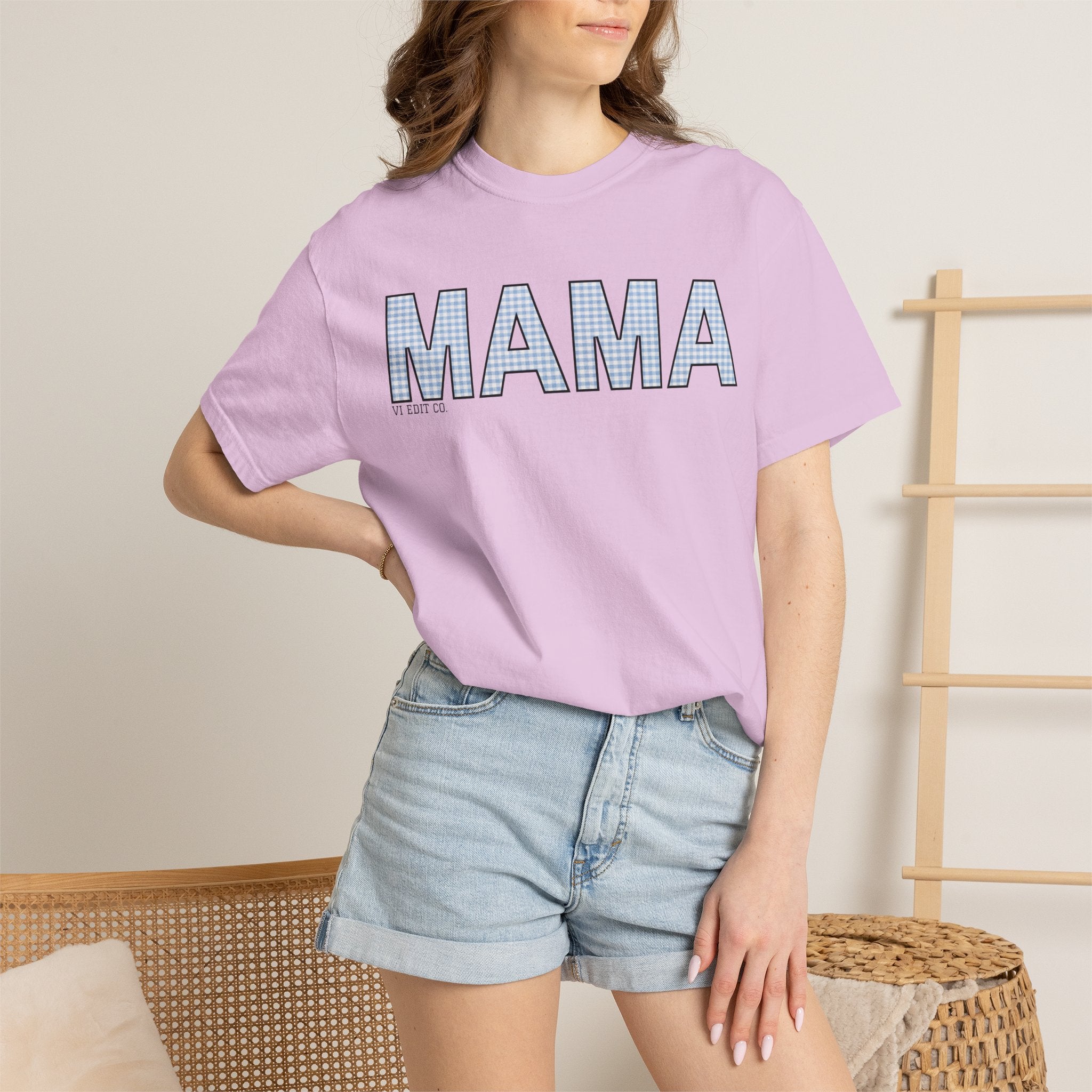 MAMA gingham block letters T-Shirt | mom shirt, mama tee
