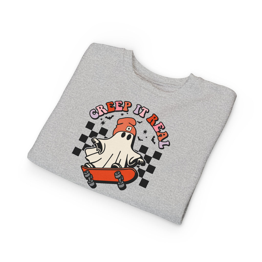 Toddler Sweatshirt — "Creep It Real" Skate Ghost Graphic Kids Pullover