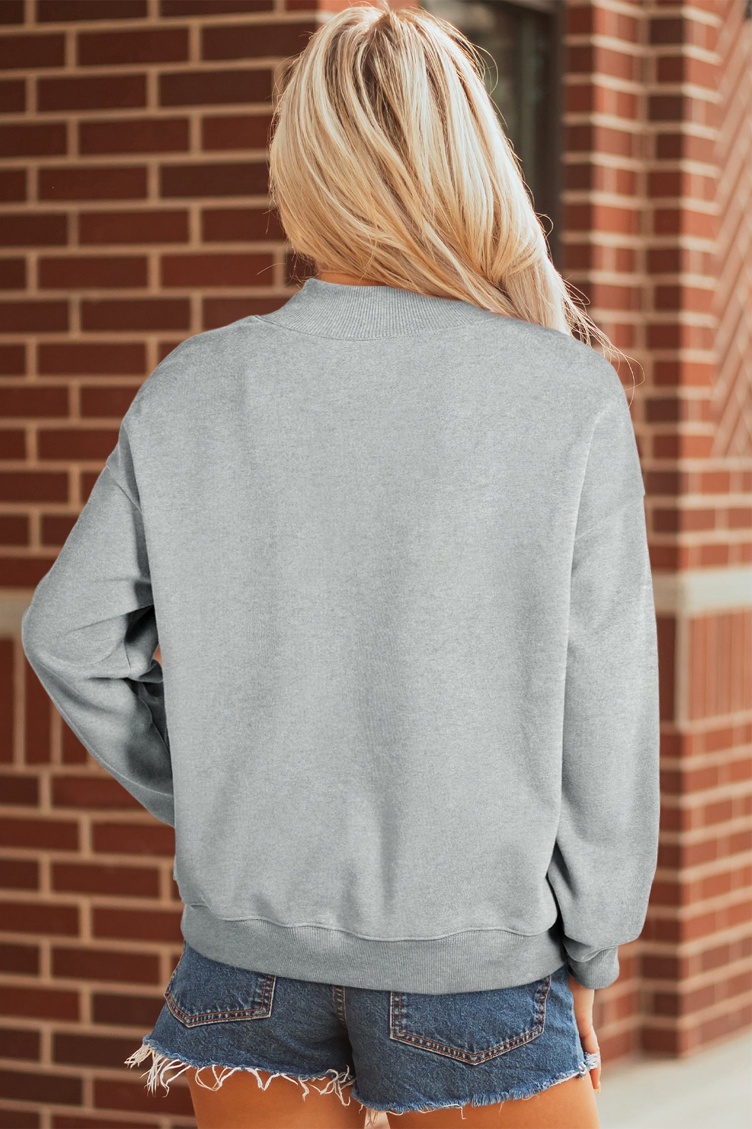 Gray hello fall Embroidered Pumpkin Detail Mock Neck Sweatshirt