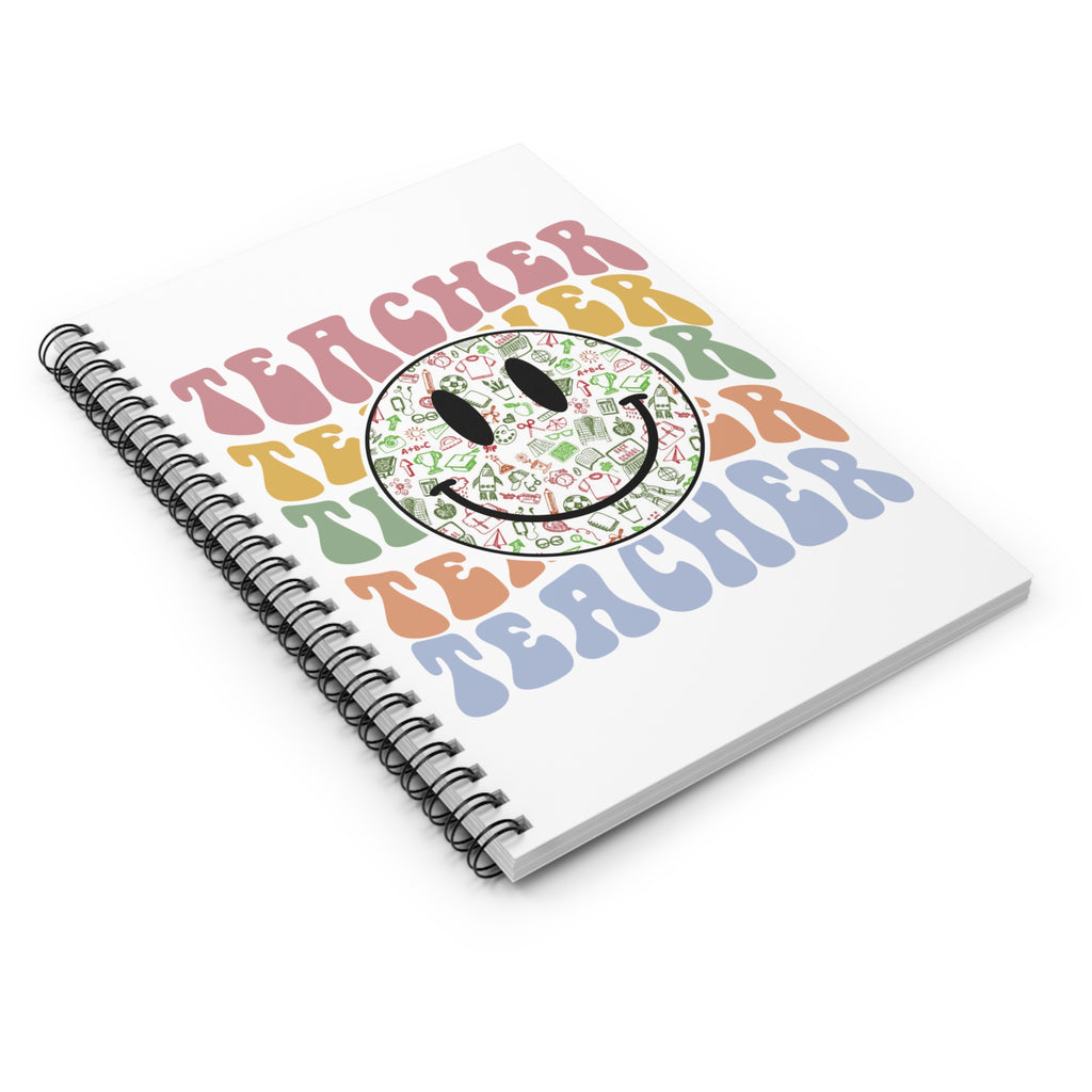 Teacher Smiley Spiral Notebook — Retro Colorful ‘Teacher’ Design, Lined Journal for Educators