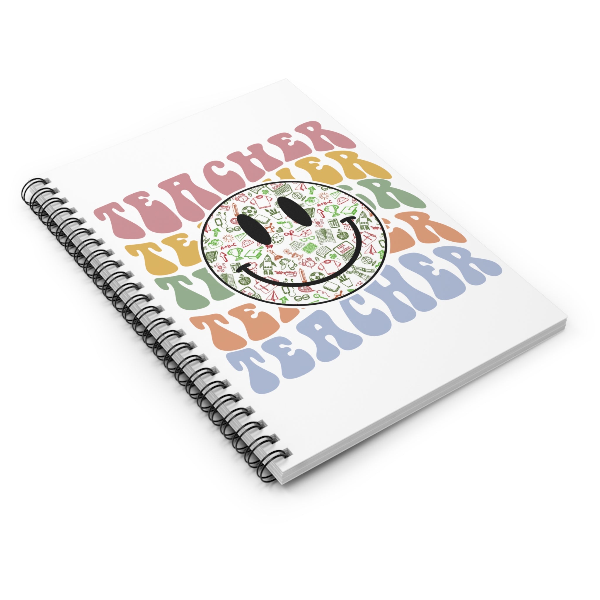 Teacher Smiley Spiral Notebook — Retro Colorful ‘Teacher’ Design, Lined Journal for Educators
