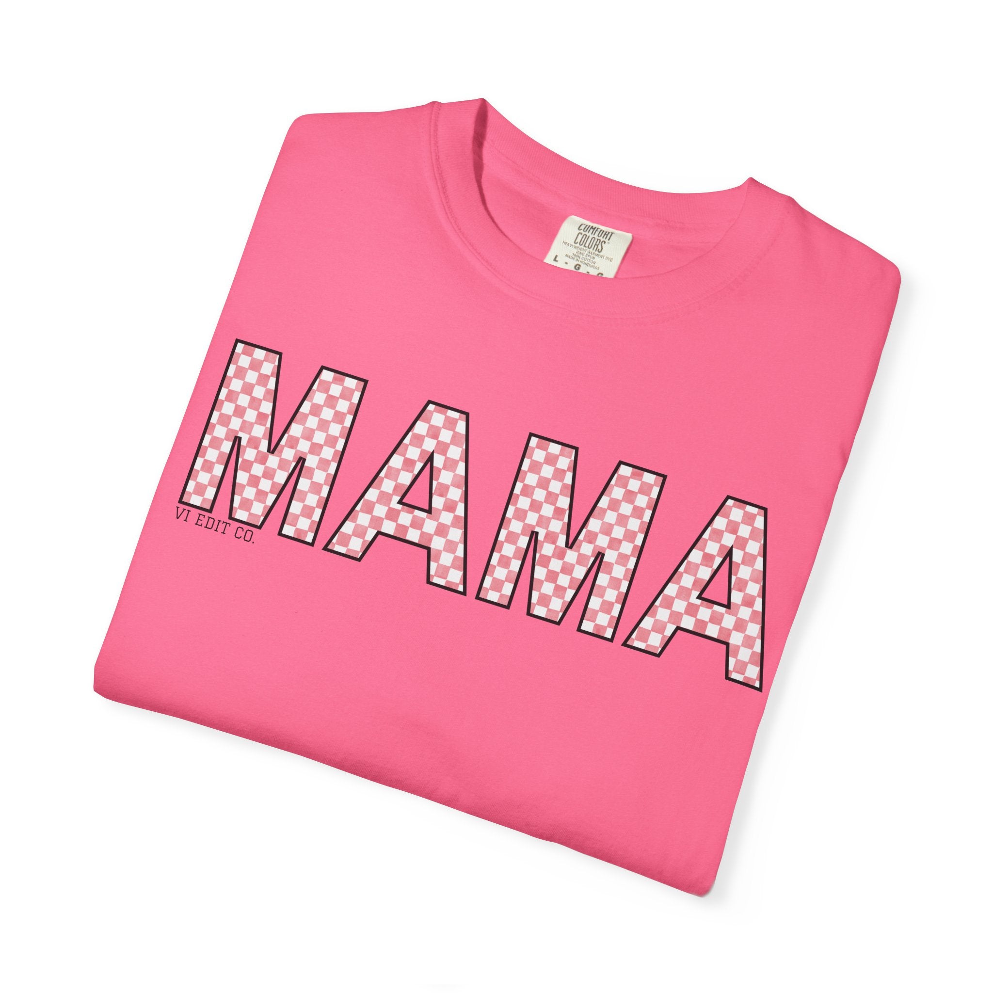 Mama Checkered Letters T-Shirt | Pink Plaid Typography Tee