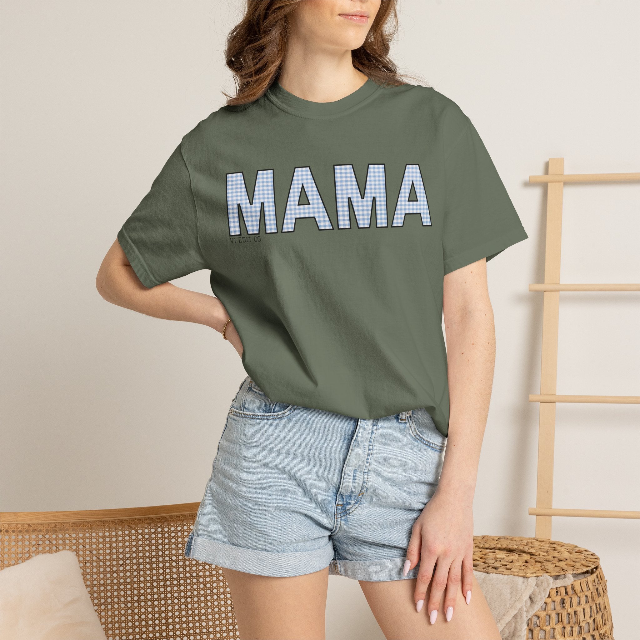 MAMA gingham block letters T-Shirt | mom shirt, mama tee