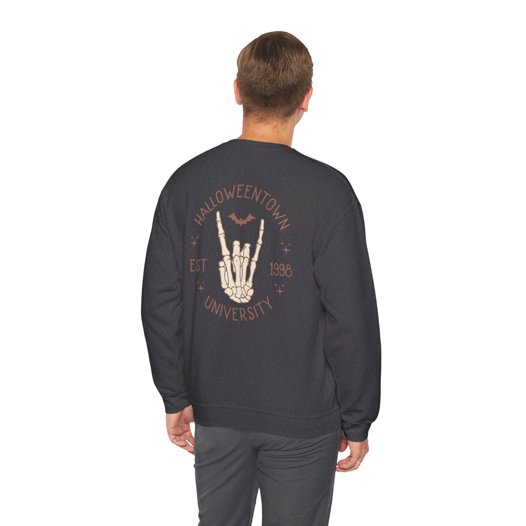 Halloweentown University Crewneck Sweatshirt — Skeleton Hand Rock On Pullover