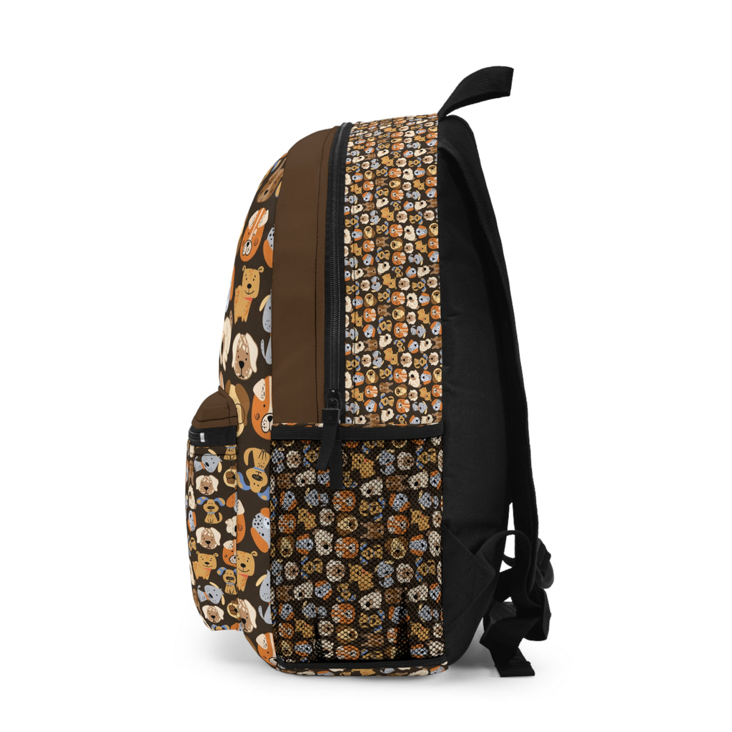 Cute Puppy Pattern Backpack — Brown Dog Print School & Travel Bag