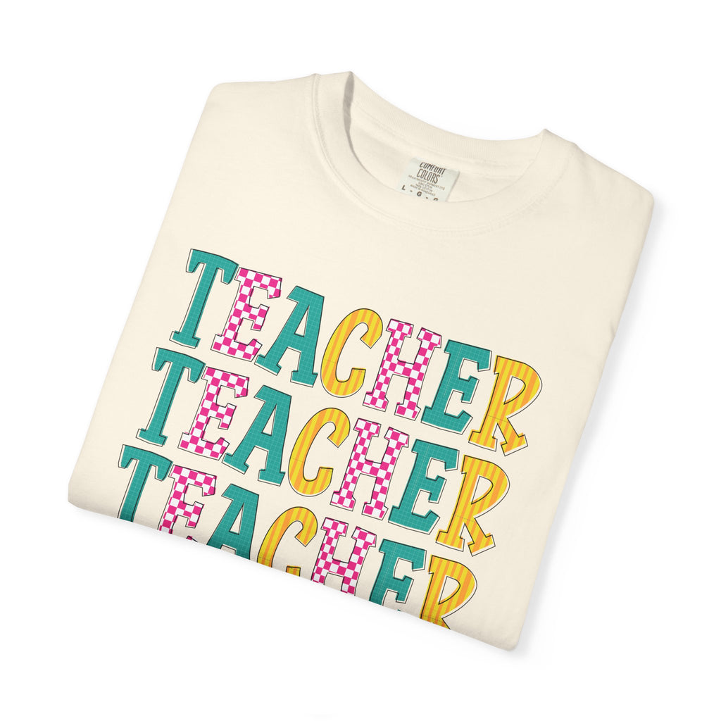 Teacher Repeat Pattern T-Shirt — Colorful Back-to-School Gift