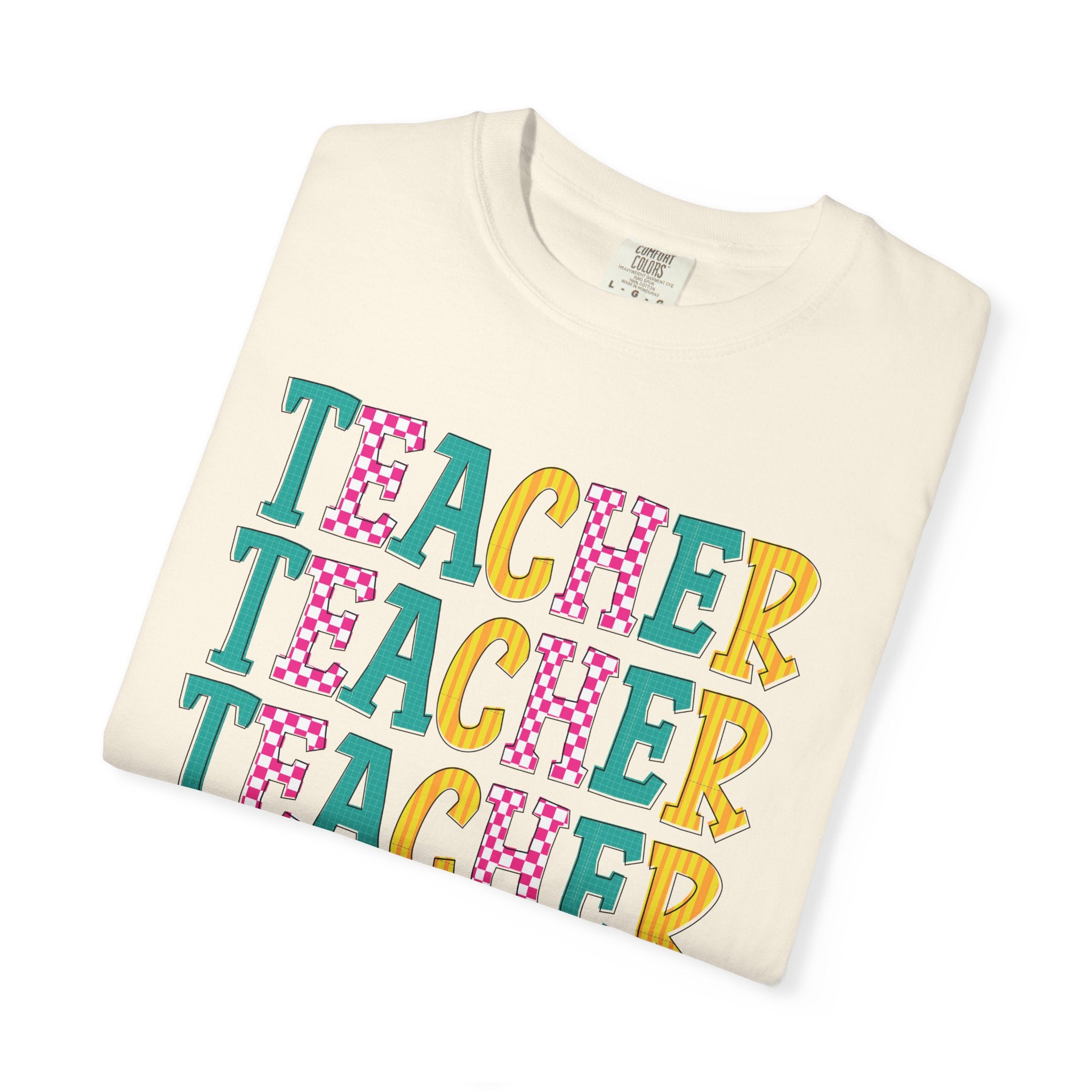 Teacher Repeat Pattern T-Shirt — Colorful Back-to-School Gift