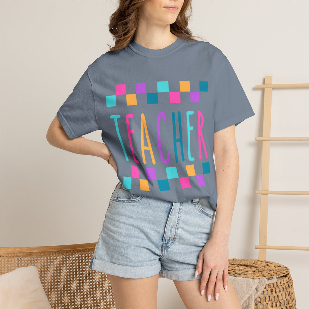 Colorful Checker 'Teacher' T-Shirt | Teacher Tee, School Staff Shirt