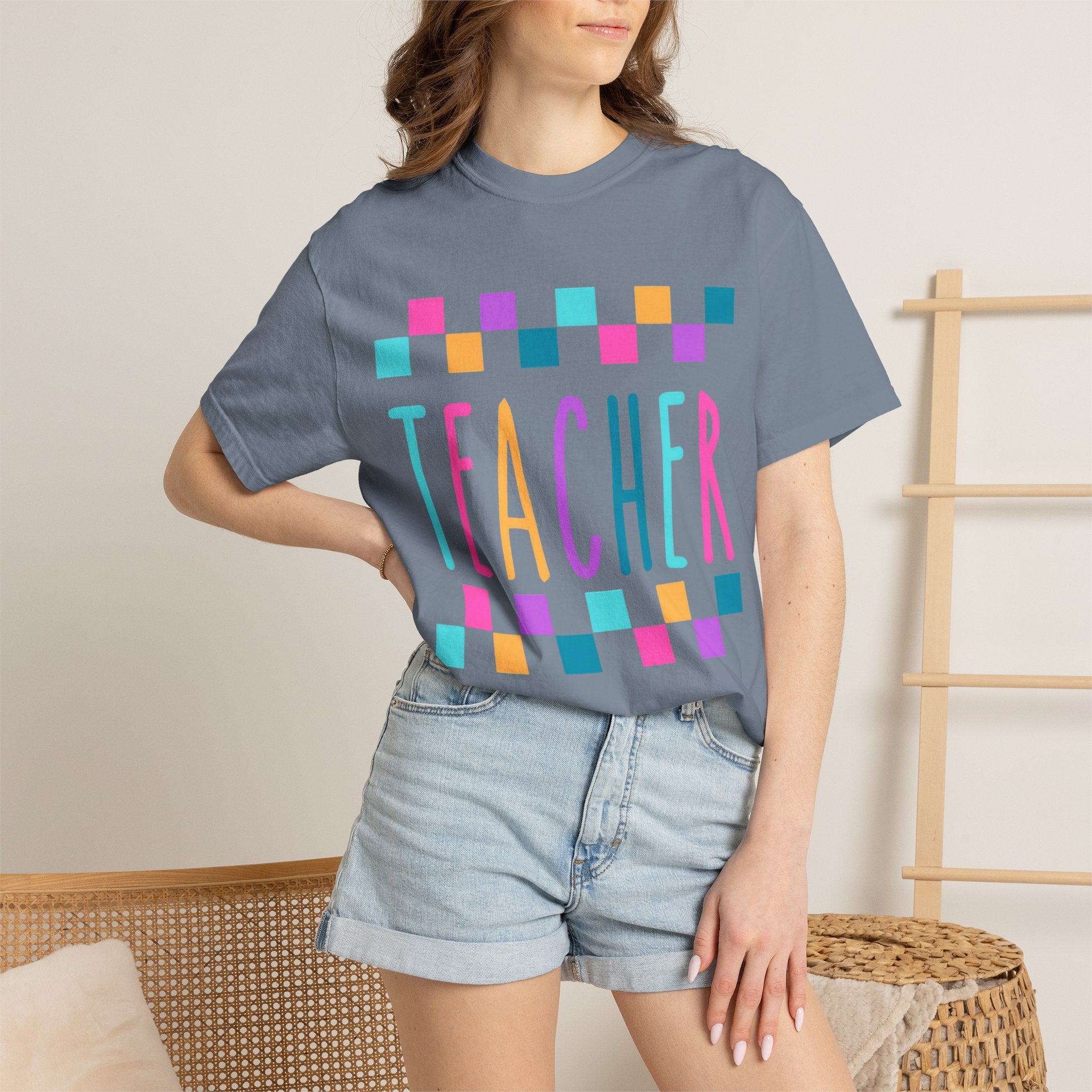 Colorful Checker 'Teacher' T-Shirt | Teacher Tee, School Staff Shirt