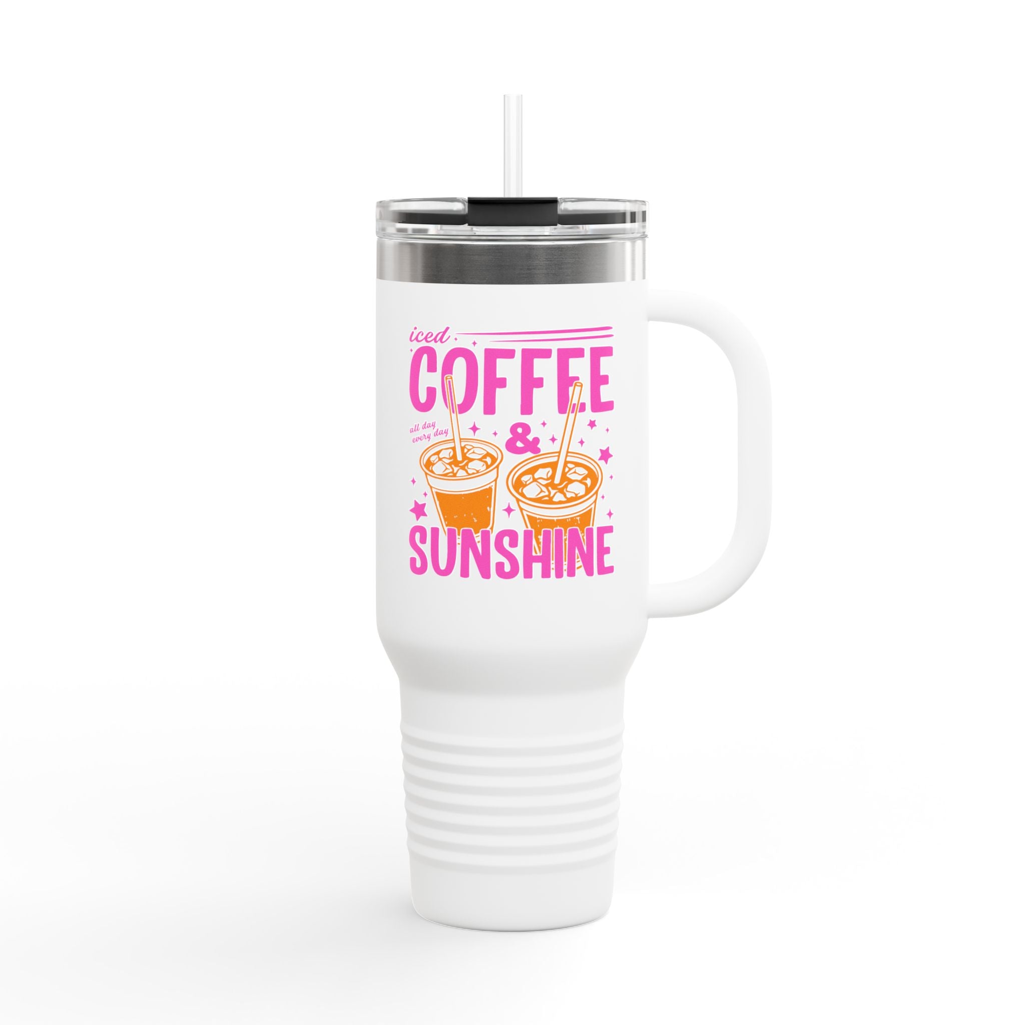 40oz Insulated Travel Mug - "Coffee & Sunshine" Tropical Iced Latte Tumbler