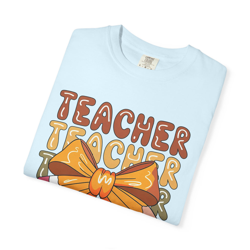 Teacher Bow Graphic T-Shirt — Cute Pencil & Ribbon Teacher Shirt for Educators