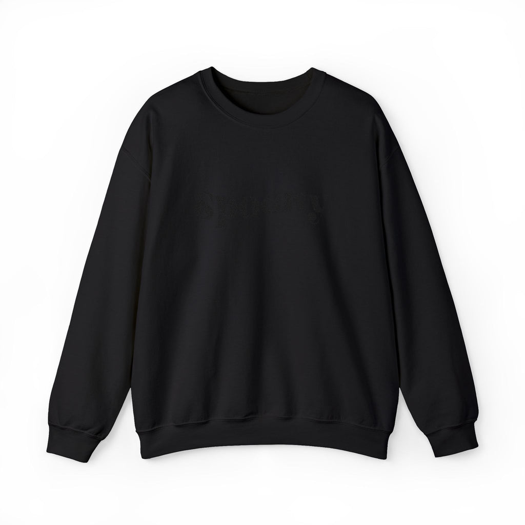 Black Minimalist Crewneck Sweatshirt — Subtle Tone-on-Tone Script