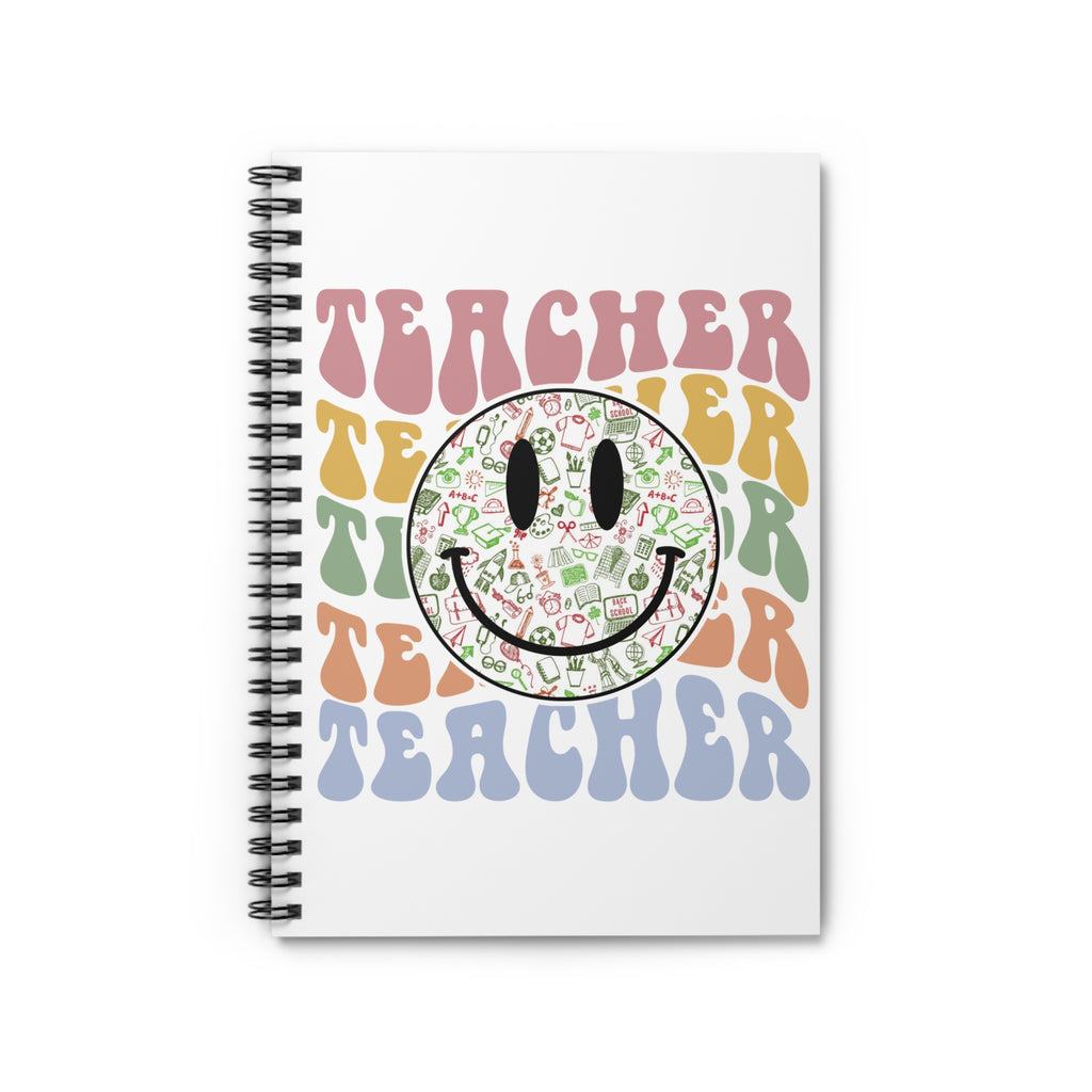 Teacher Smiley Spiral Notebook — Retro Colorful ‘Teacher’ Design, Lined Journal for Educators