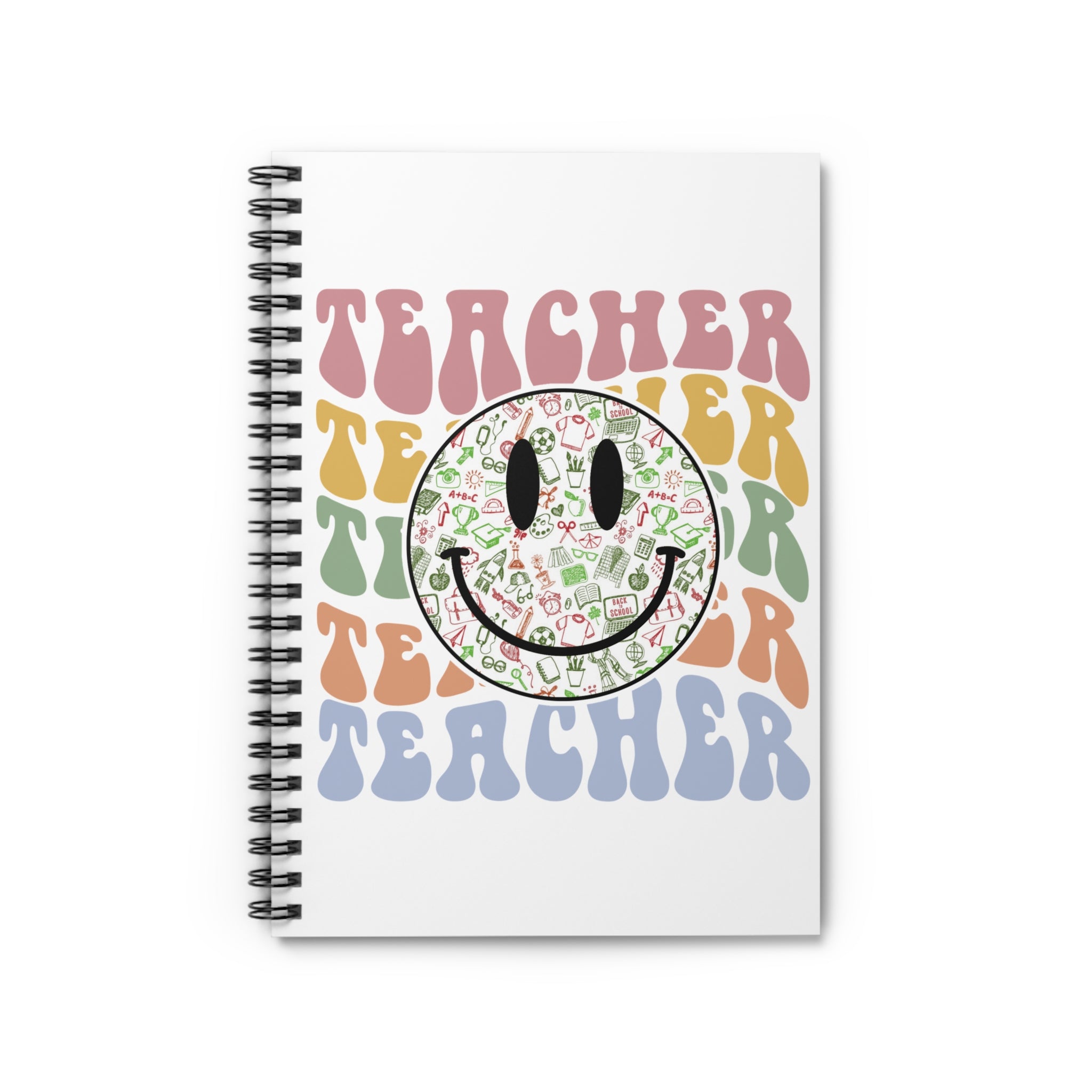 Teacher Smiley Spiral Notebook — Retro Colorful ‘Teacher’ Design, Lined Journal for Educators