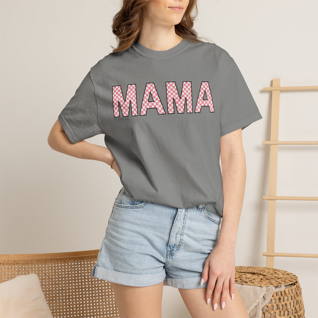 Mama Checkered Letters T-Shirt | Pink Plaid Typography Tee
