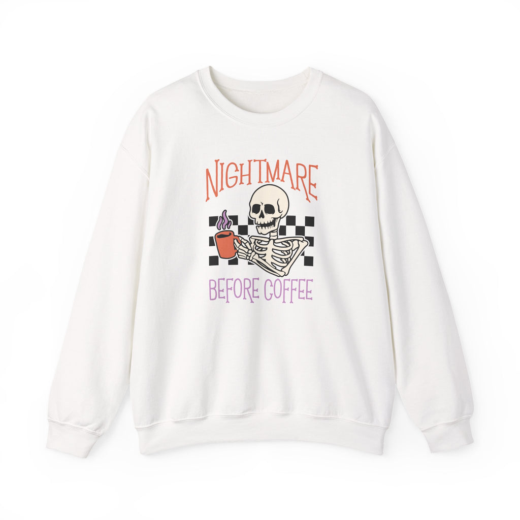 Crewneck Sweatshirt — "Nightmare Before Coffee" Skeleton Coffee Graphic